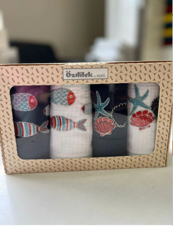 Комплект хавлии «Marin Beyaz-Lacivert» - 4 части, памук, размер 40х60см