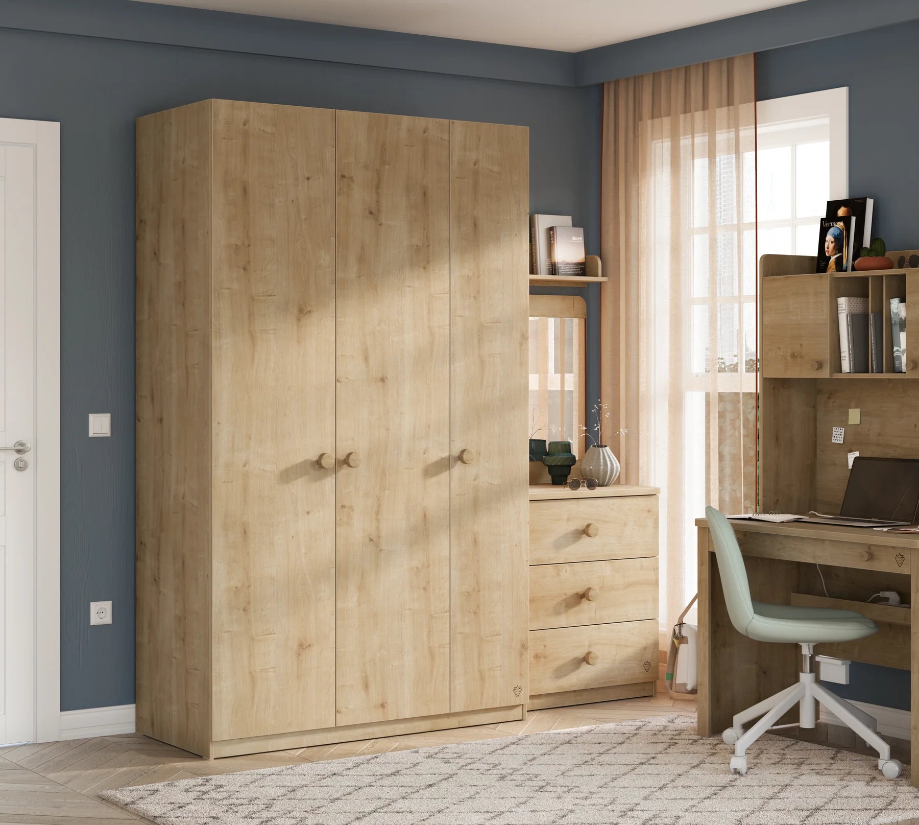 Трикрилен гардероб «Mocha» - ширина 127см