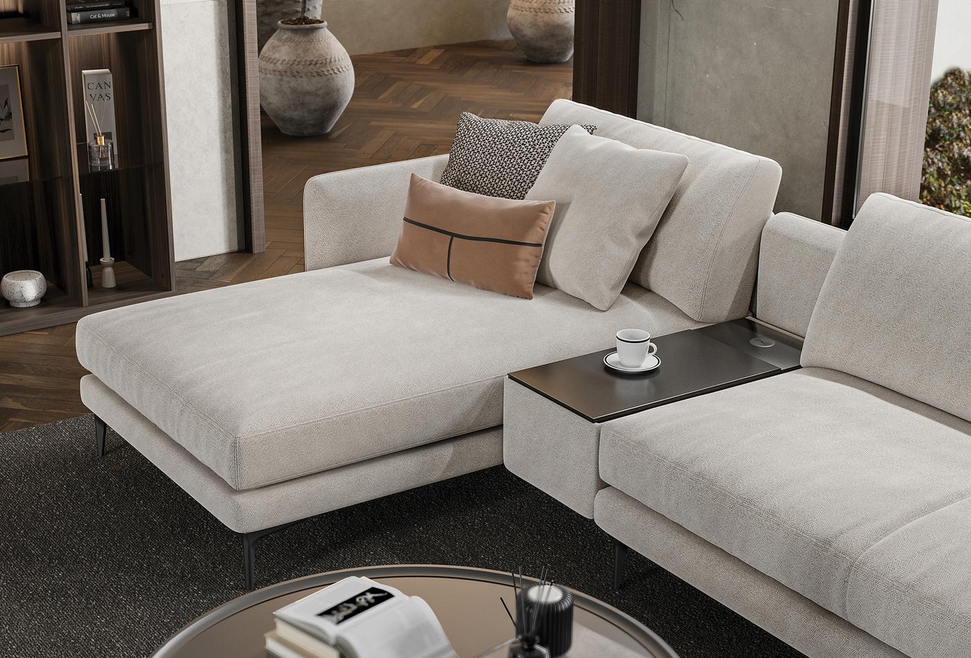 4 готови конфигурации на модулен диван «Parma» + конзола с масичка и USB зарядна станция