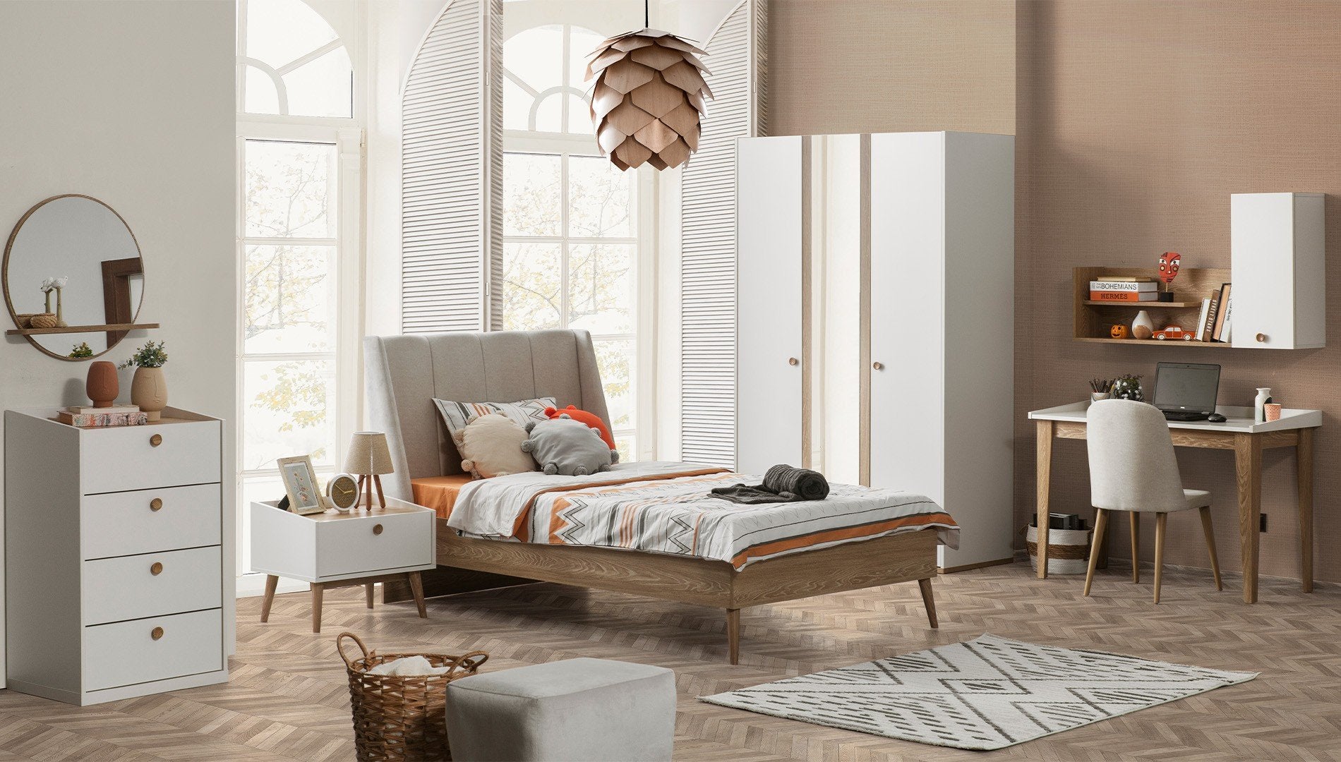 Скрин «Bohem Teen» + огледало, с четири чекмеджета, размер 63х100х45см