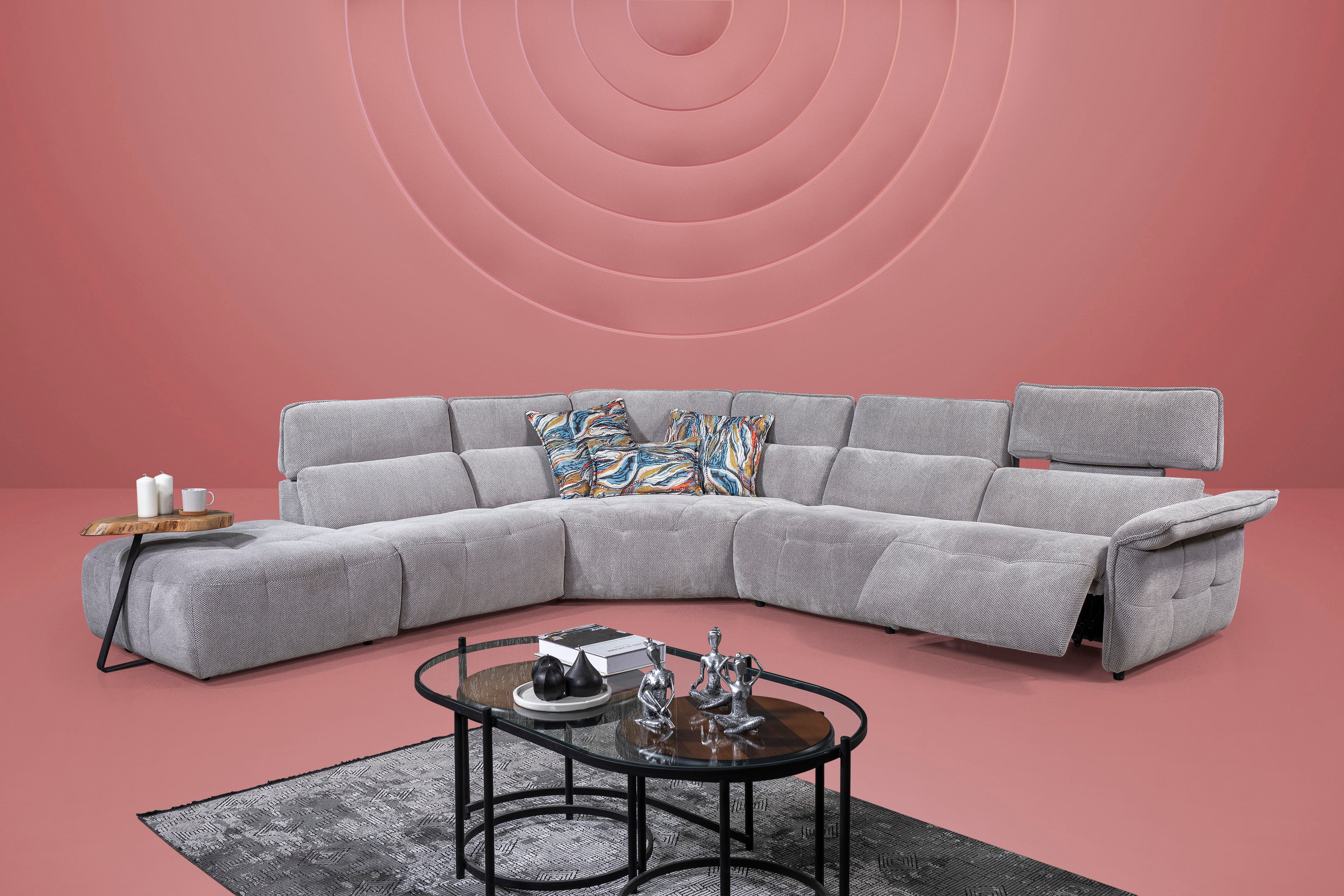 Ъглов диван разтегателен «Como Big» + електрически релакс механизъм, ширина 305см