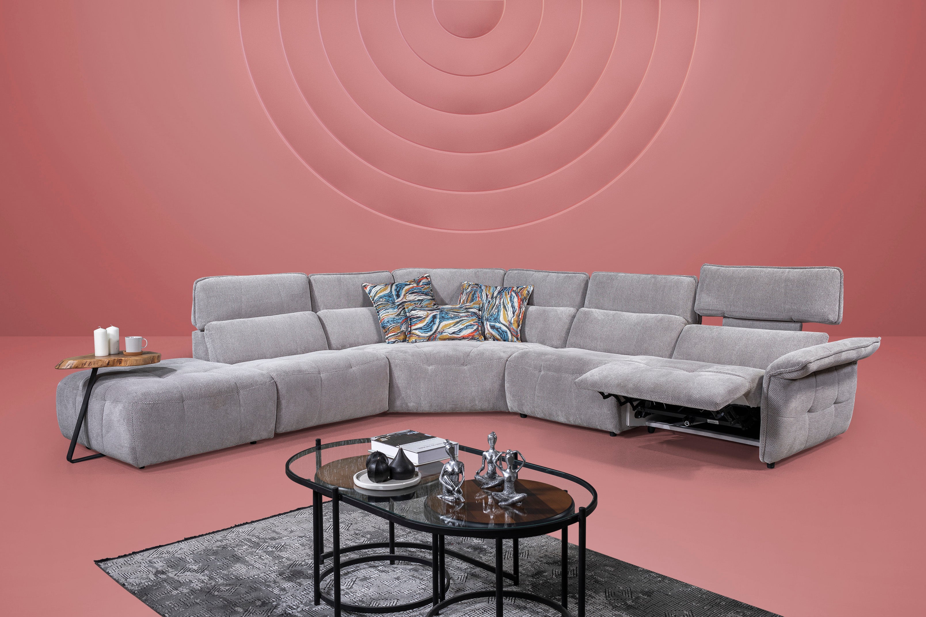 Ъглов диван разтегателен «Como Big» + електрически релакс механизъм, ширина 305см