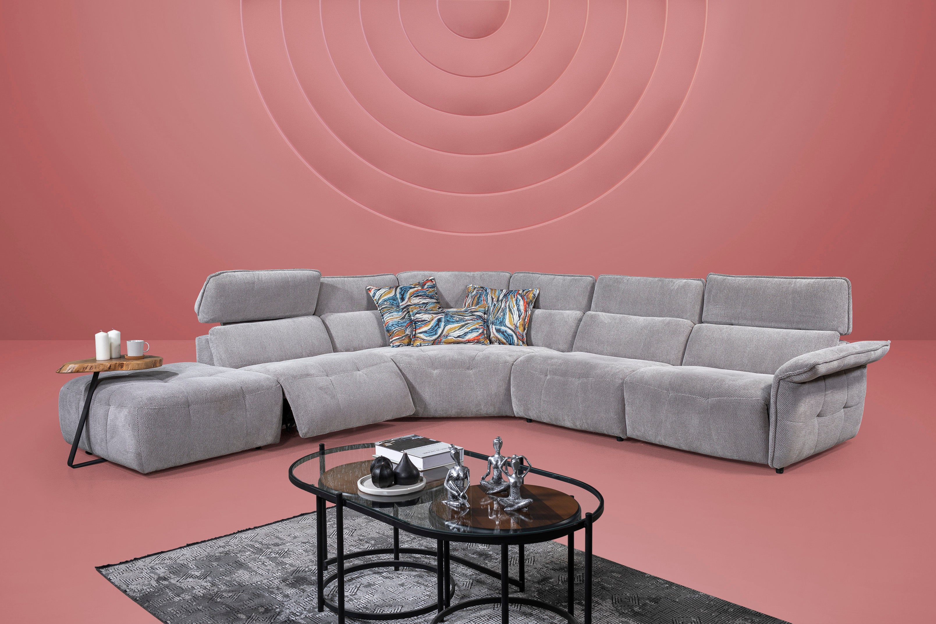 Ъглов диван разтегателен «Como Big» + електрически релакс механизъм, ширина 305см