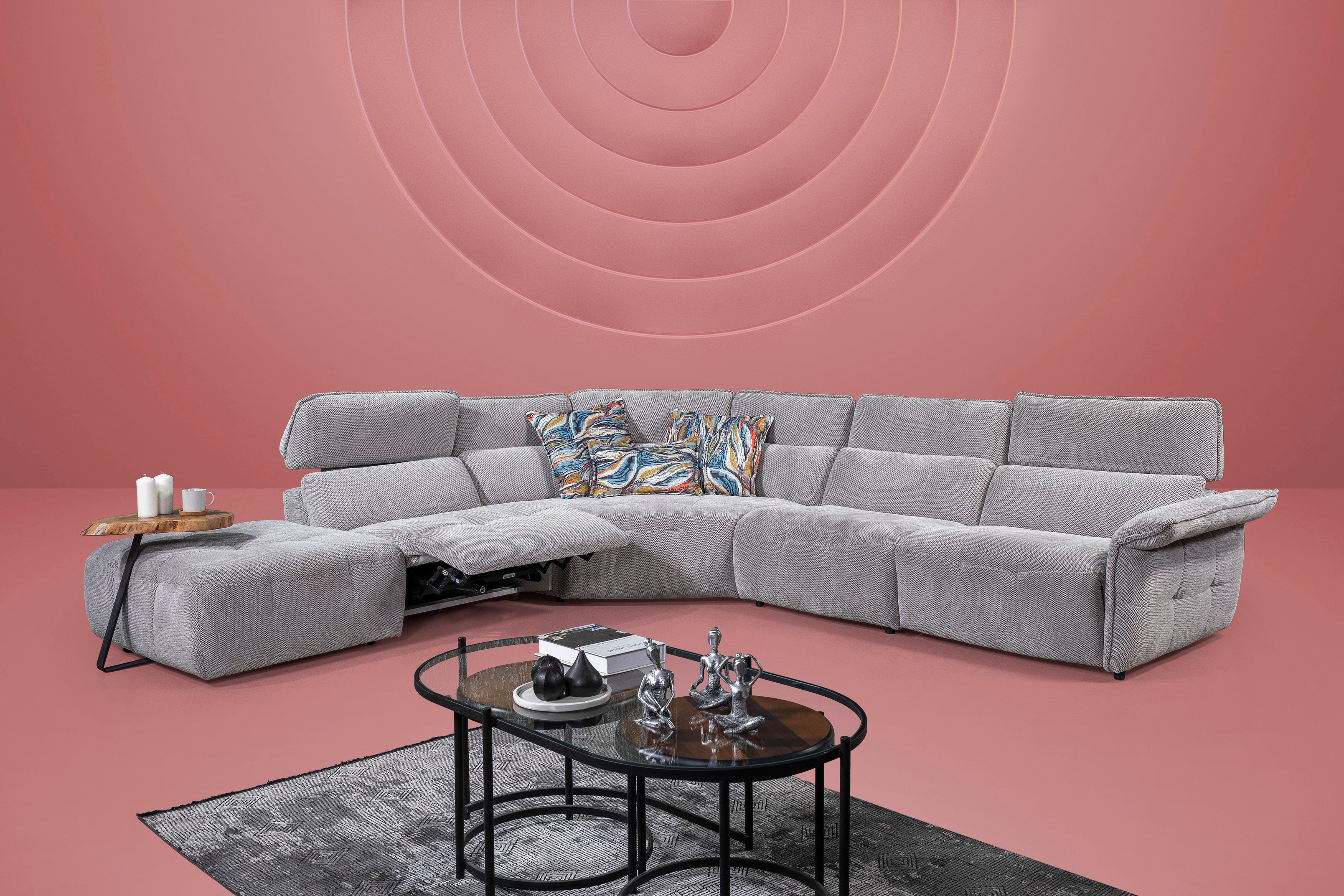 Ъглов диван разтегателен «Como Big» + електрически релакс механизъм, ширина 305см