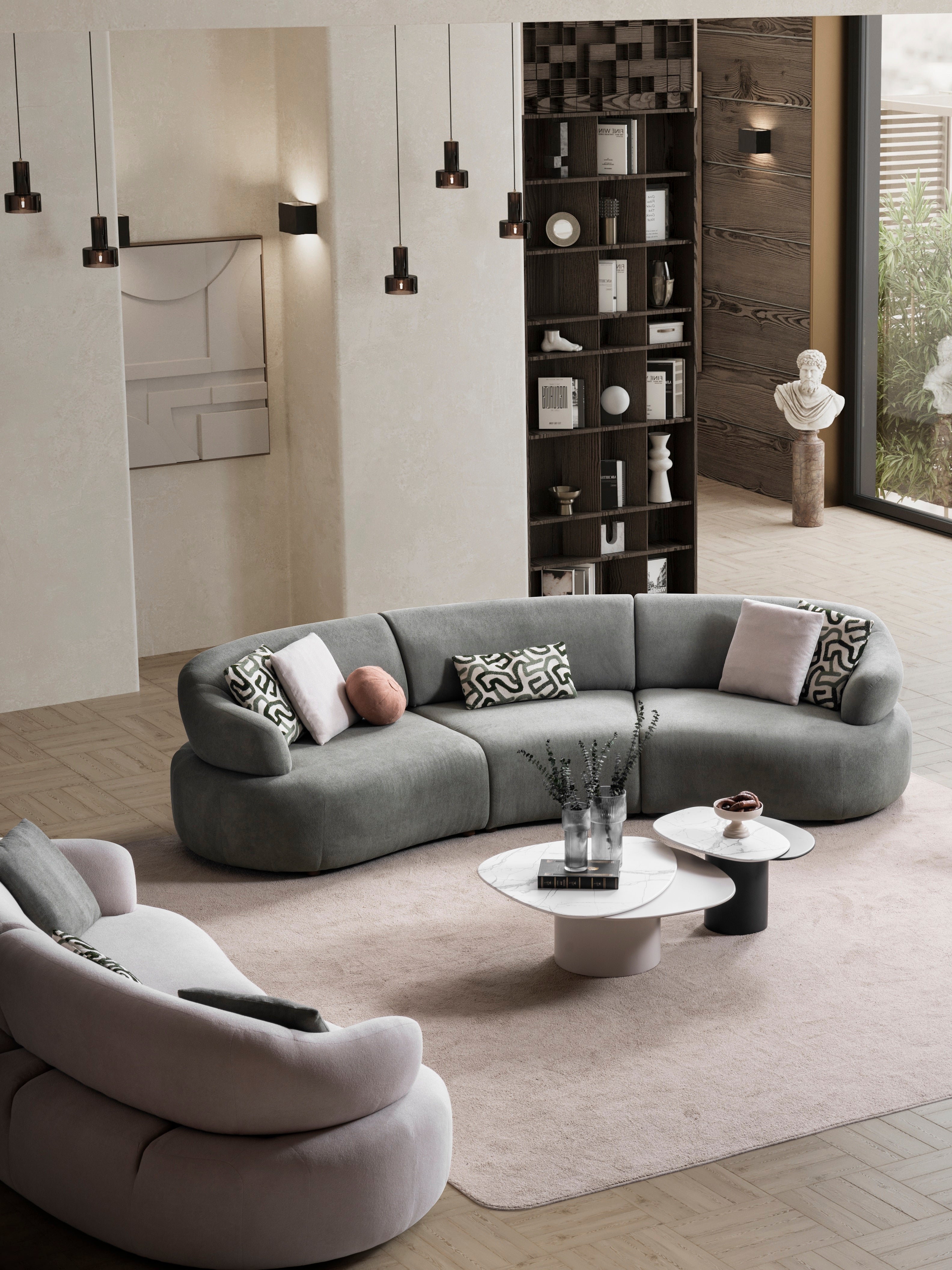 Петместен разтегателен диван «Mellow» + декоративни възглавници, ширина 335см