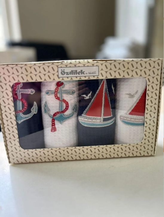 Комплект хавлии «Marin Beyaz-Lacivert» - 4 части, памук, размер 40х60см