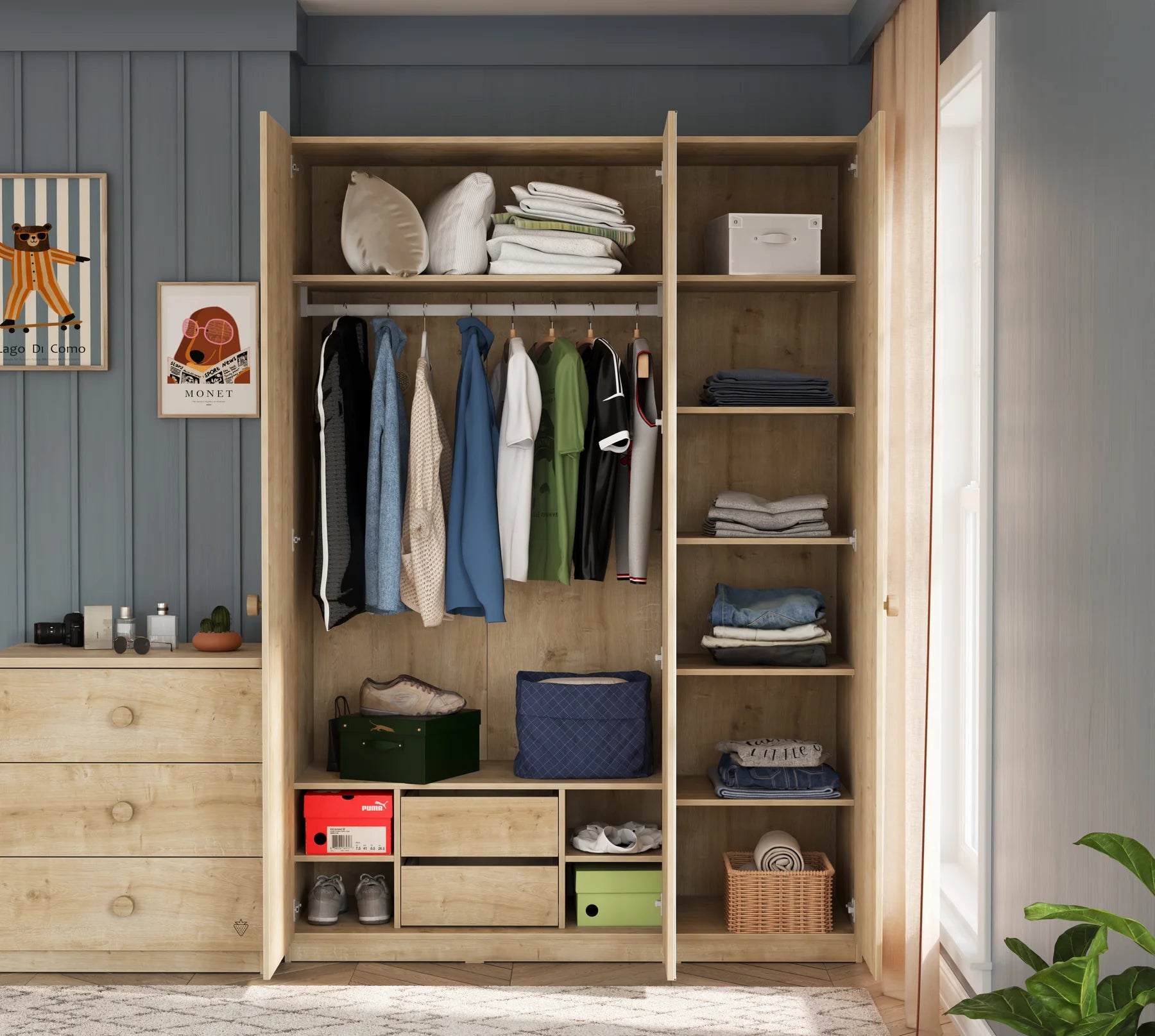 Модулен гардероб «Mocha» - 3 модула, с огледало, със защита против преобръщане и вентилация