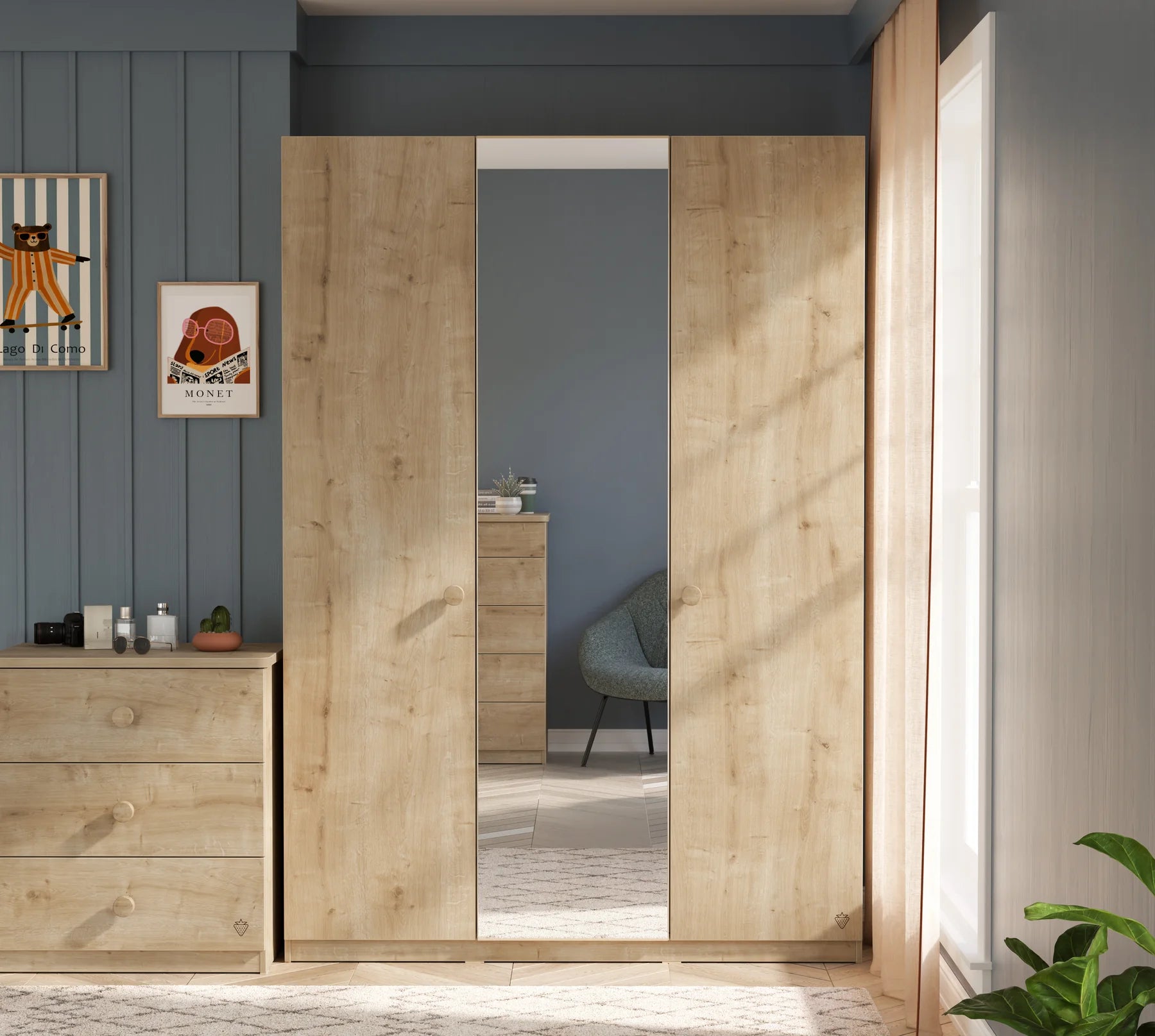 Модулен гардероб «Mocha» - 3 модула, с огледало, със защита против преобръщане и вентилация