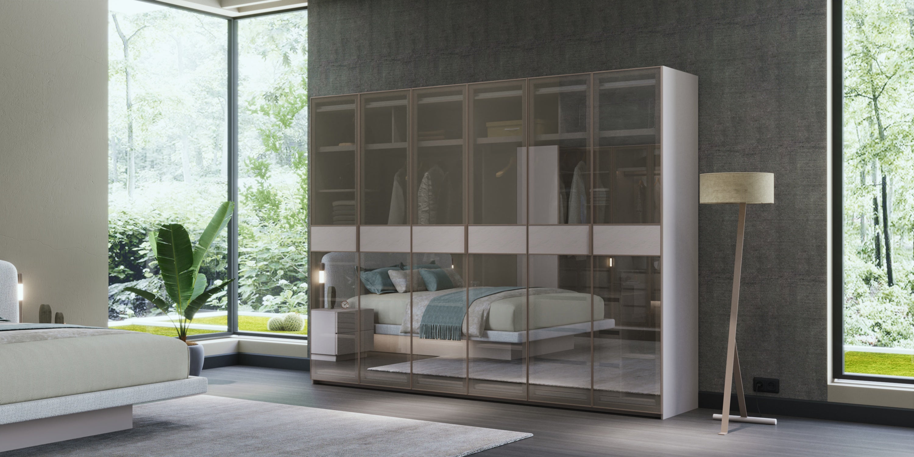 Модулен гардероб «Kasmir» - 5 модула, с осветление, стъклени врати