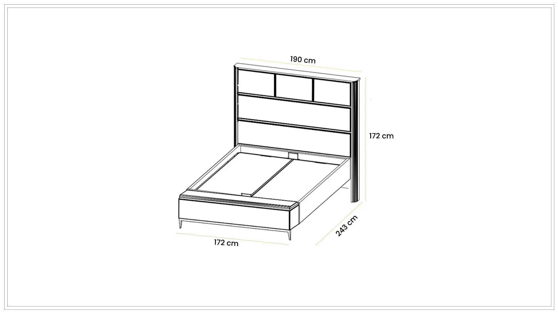 Тапицирано легло «Kapadokya» + табла с осветление - с място за съхранение, повдигащ механизъм