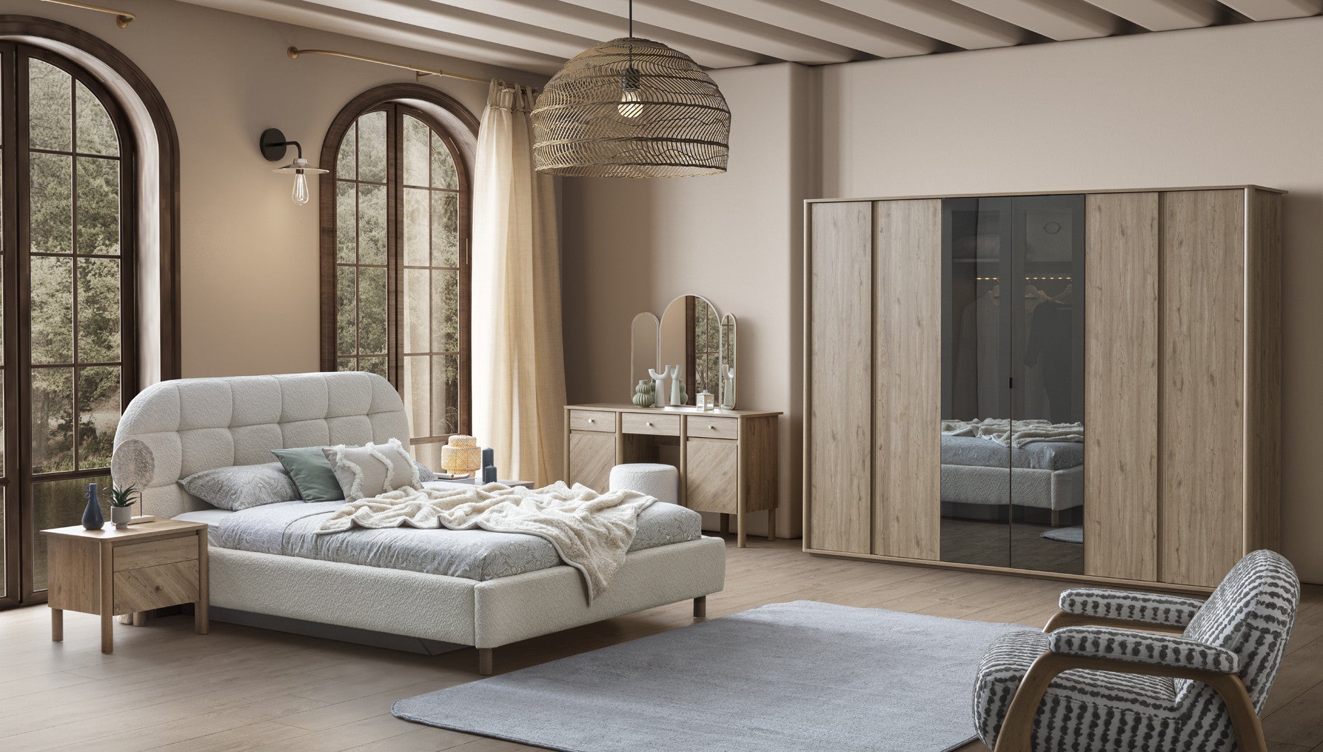 Шесткрилен гардероб «Mona» стъклени врати, ширина 268см