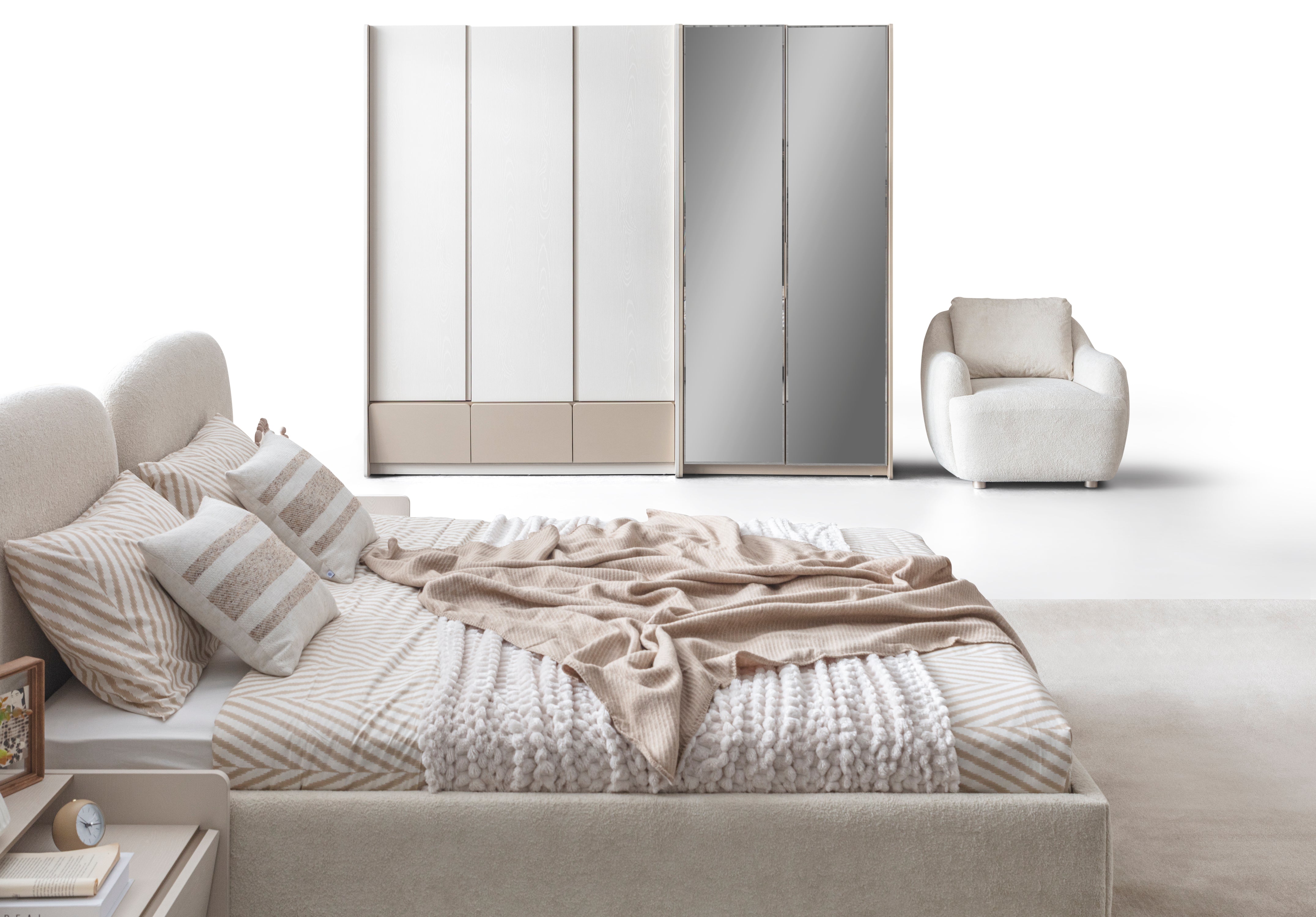 Тапицирано легло «Japandi» с място за съхранение, повдигащ механизъм