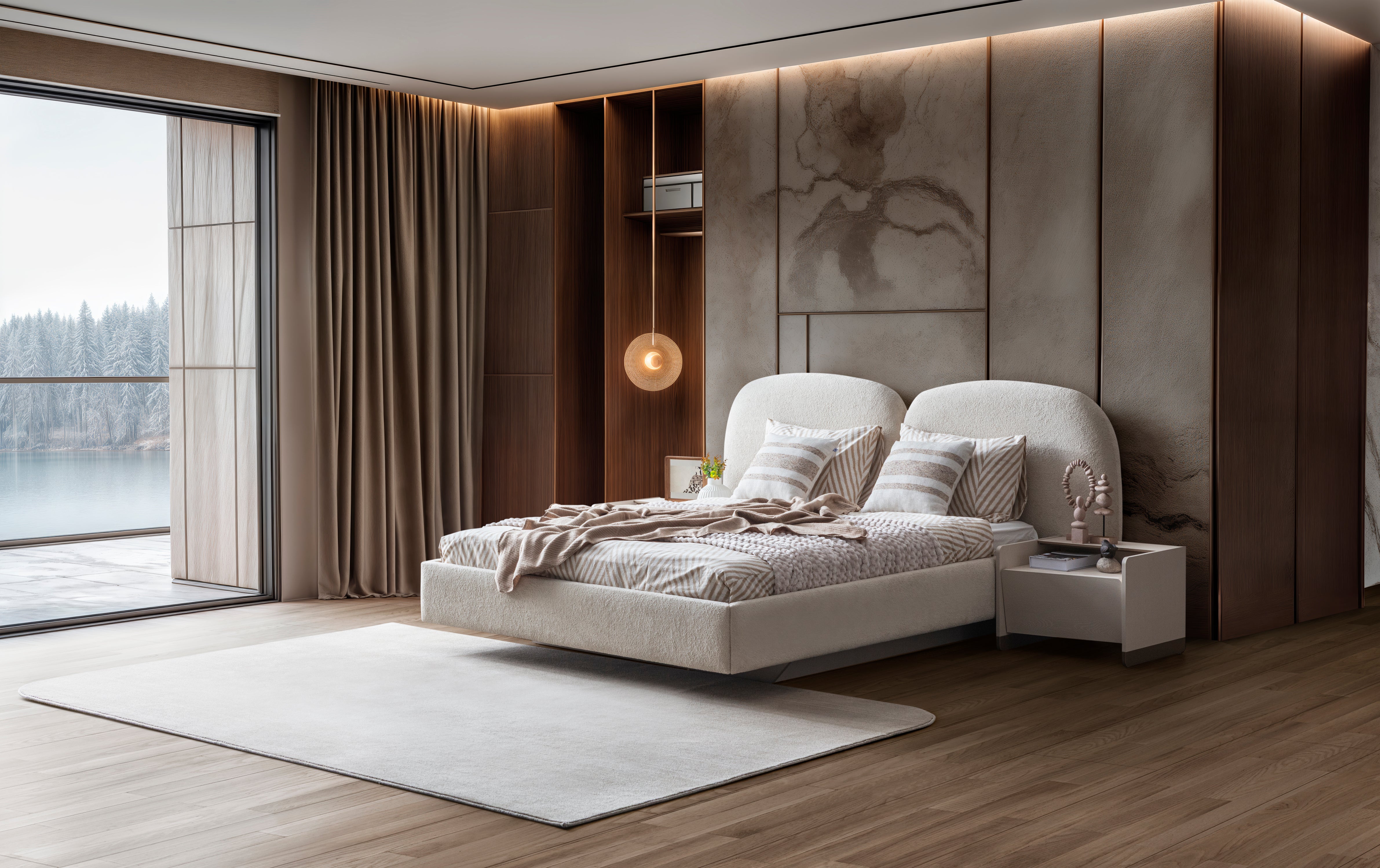 Тапицирано легло «Japandi» с място за съхранение, повдигащ механизъм