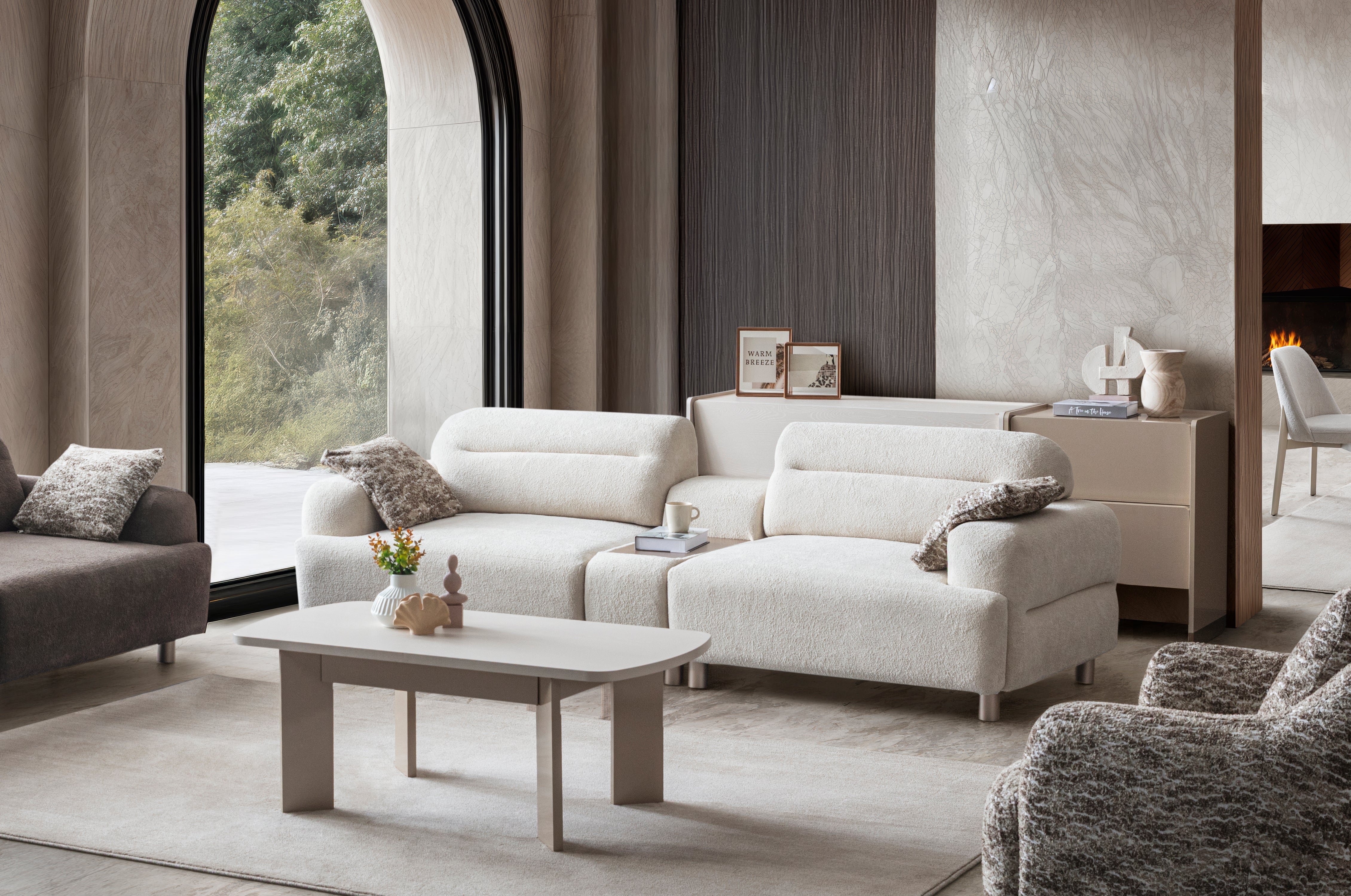 Триместен диван «Japandi» + 2 декоративни възглавници, конзолна масичка, ширина 260см