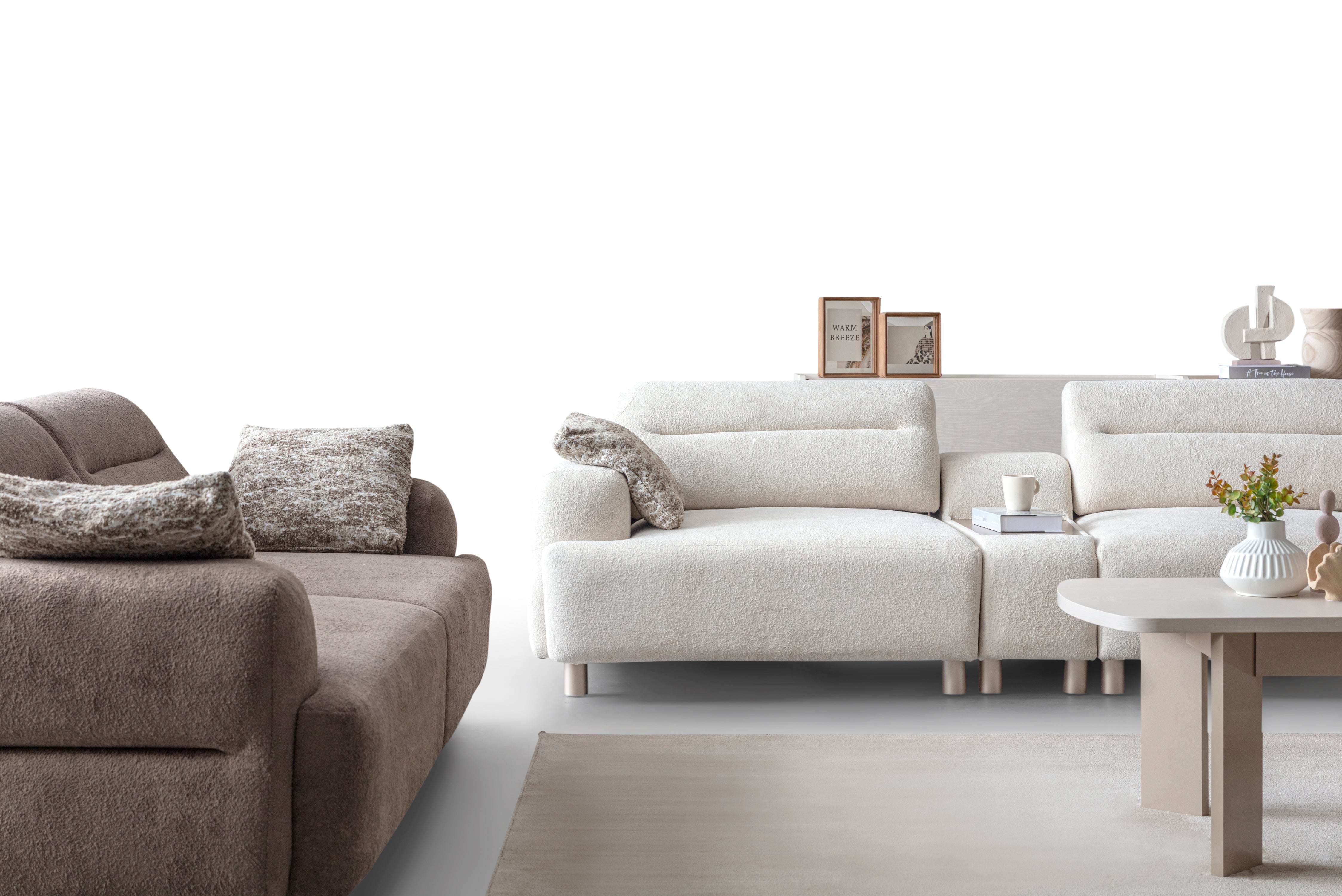 Триместен диван «Japandi» + 2 декоративни възглавници, конзолна масичка, ширина 260см