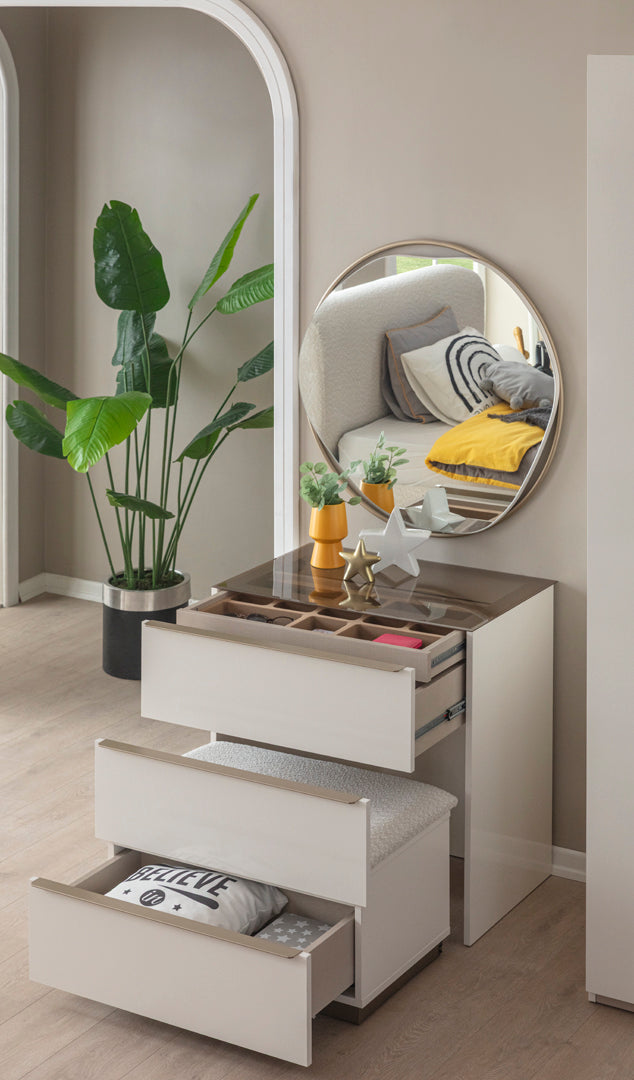 Тоалетка «Noble Teen» + табуретка, с две чекмеджета, размер 78х78х50см