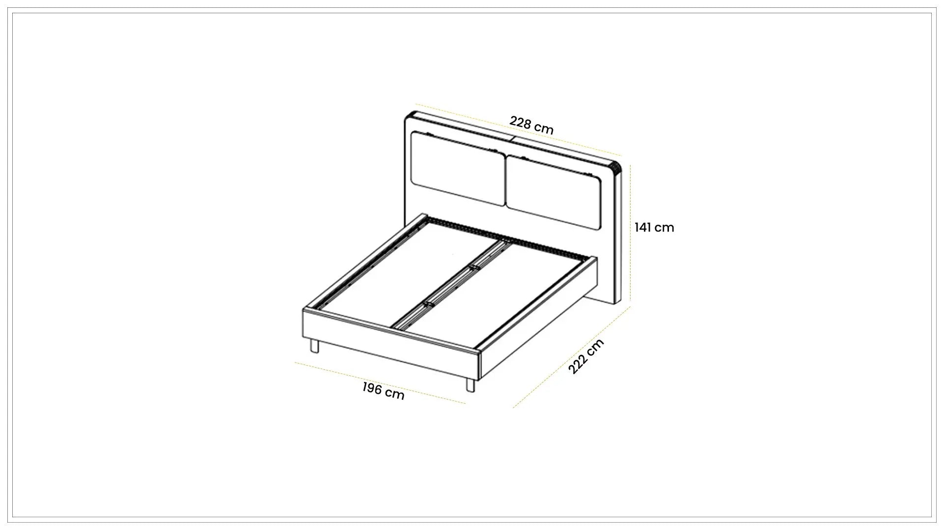 Тапицирано легло «Pamukkale» + табла с осветление - с място за съхранение, повдигащ механизъм
