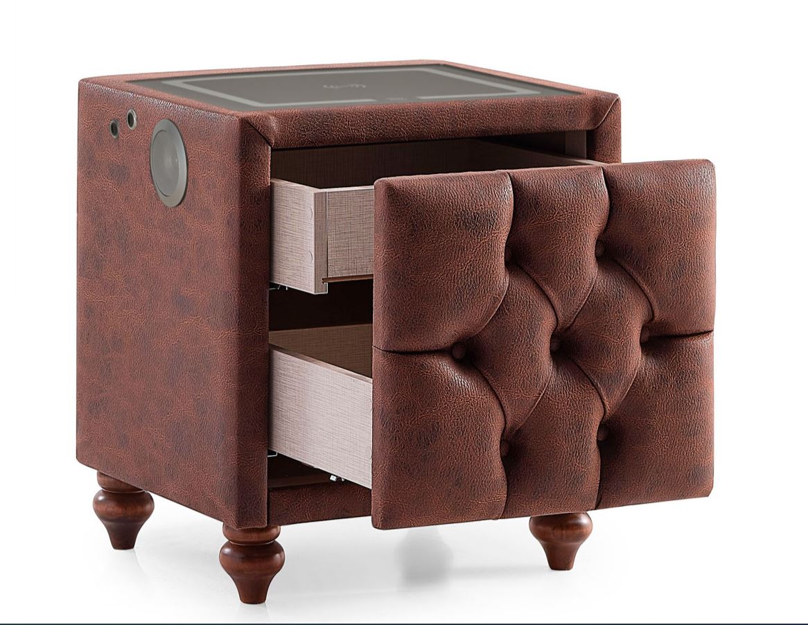 Тапицирано нощно шкафче «Comfizone» + две чекмеджета, с LED осветление, с музикална система и USB зарядна станция, размер 52х59х43см