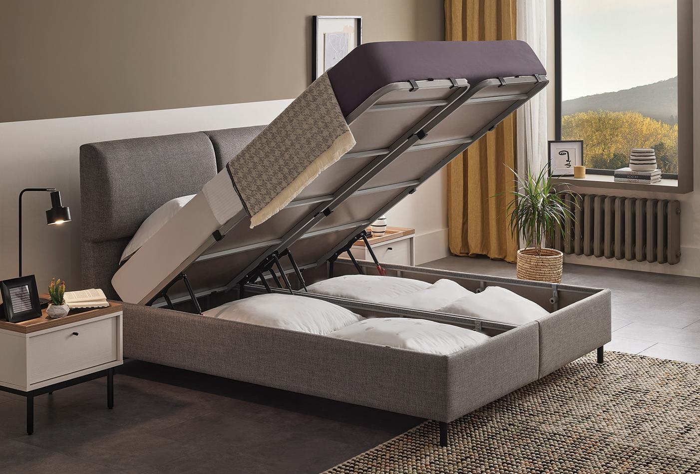 Тапицирано легло «Loreto» + табла - с място за съхранение, повдигащ механизъм, система за безшумно затваряне