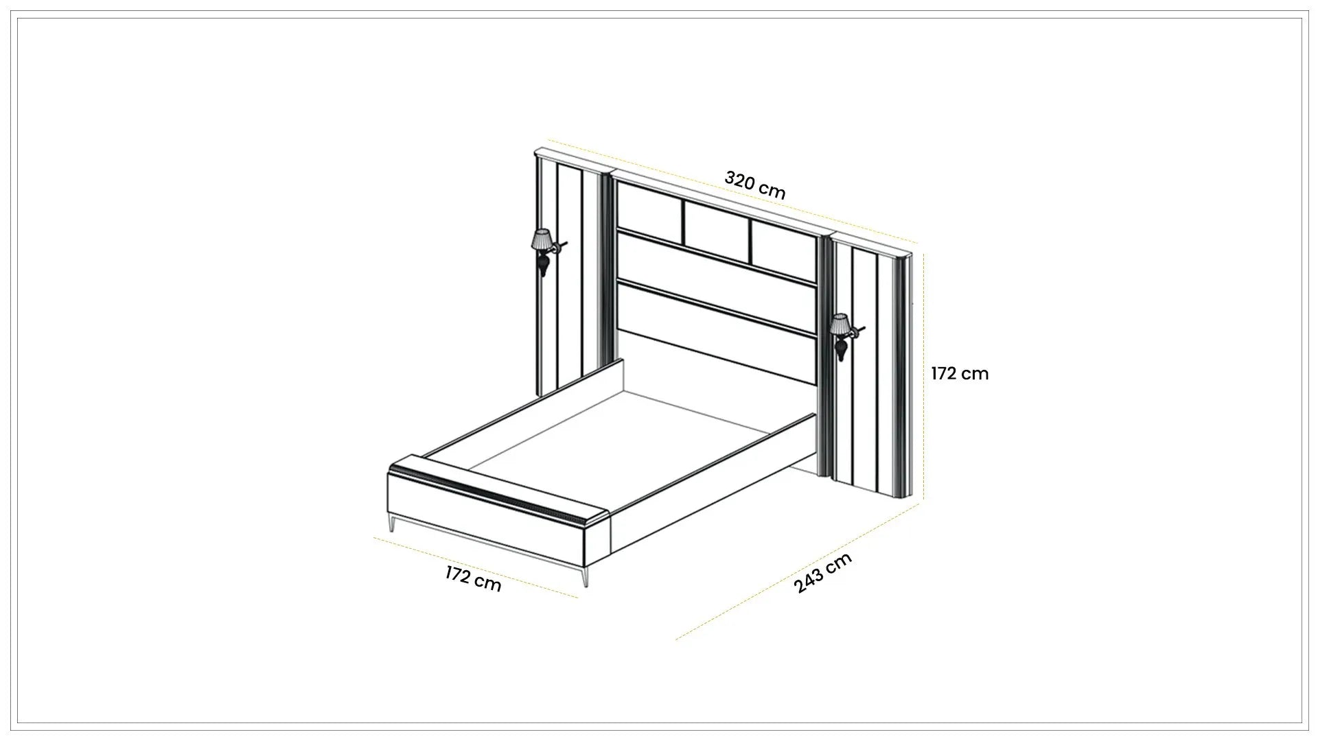 Тапицирано легло «Kapadokya» + табла с осветление - с място за съхранение, повдигащ механизъм