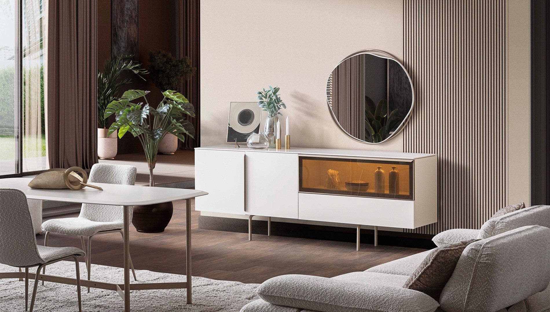 Бюфет «Noble» + LED осветление, с чекмедже, размер 208х81х50см