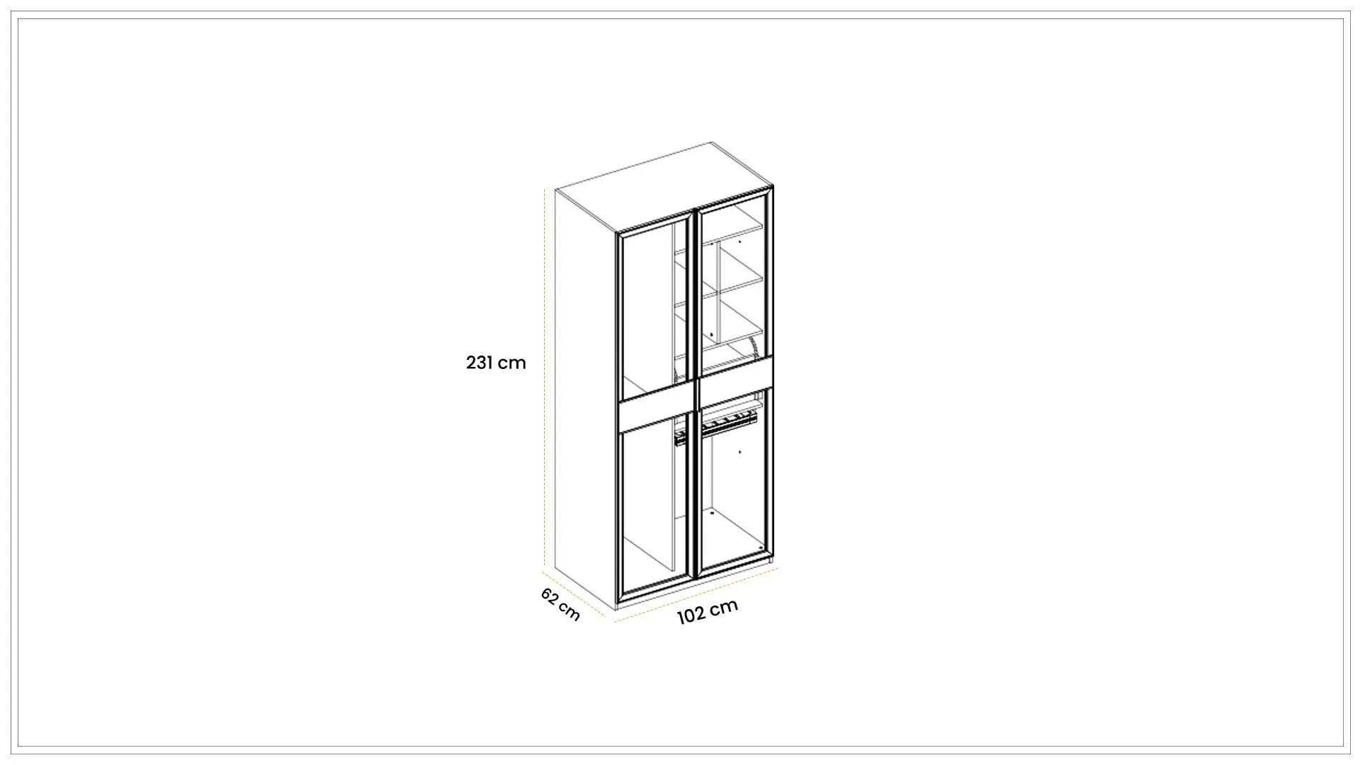 Модулен гардероб «Kasmir» - 5 модула, с осветление, стъклени врати