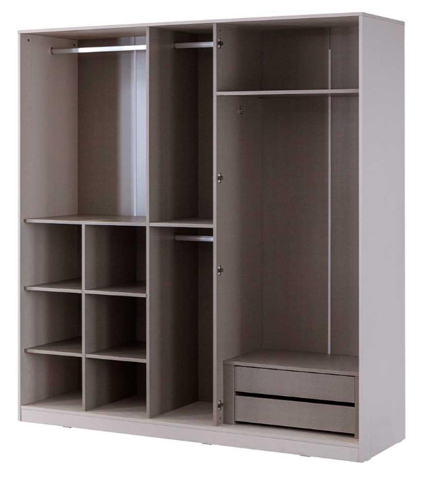 Петкрилен гардероб «Piedra» с огледална врата, с чекмеджета, лост за закачалки, рафтове, ширина 205см