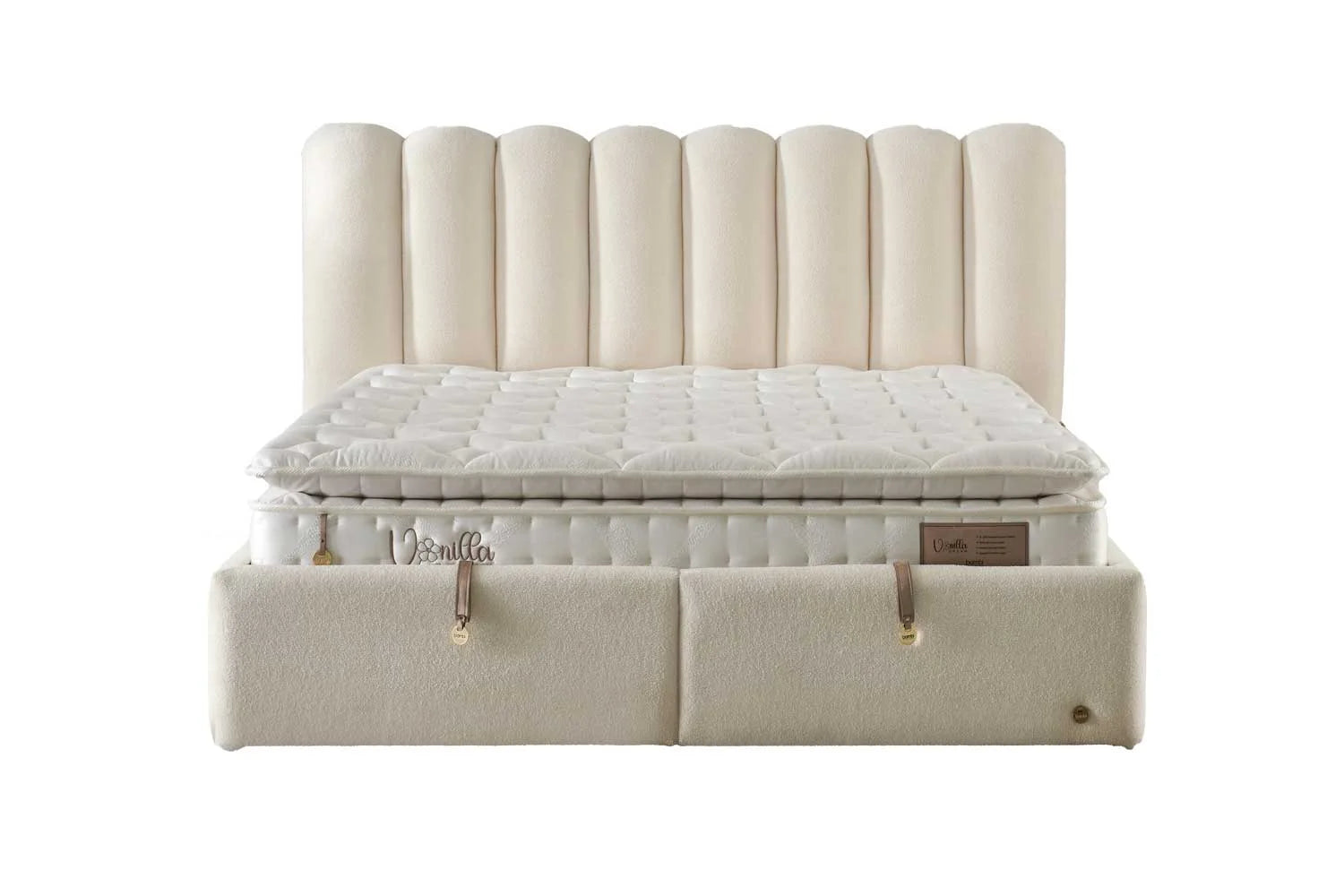 Тапицирано легло «Vanilla Dream Soft» + Матрак и табла - с място за съхранение, матрак с естествен памук