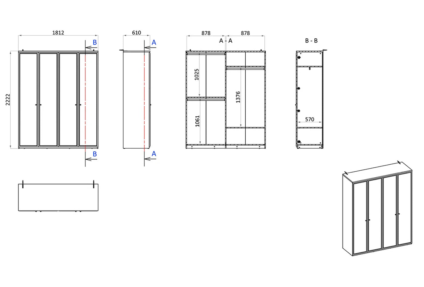 Четирикрилен гардероб «Marsana» с ширина 182см