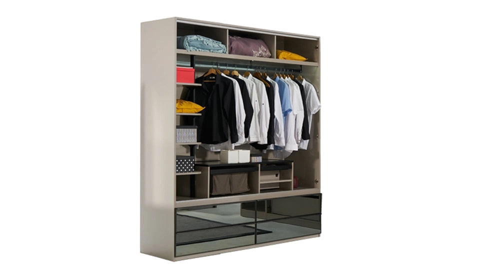 Четирикрилен гардероб «Oylat» стъклени врати - акордеон, + 4 чекмеджета, ширина 200см