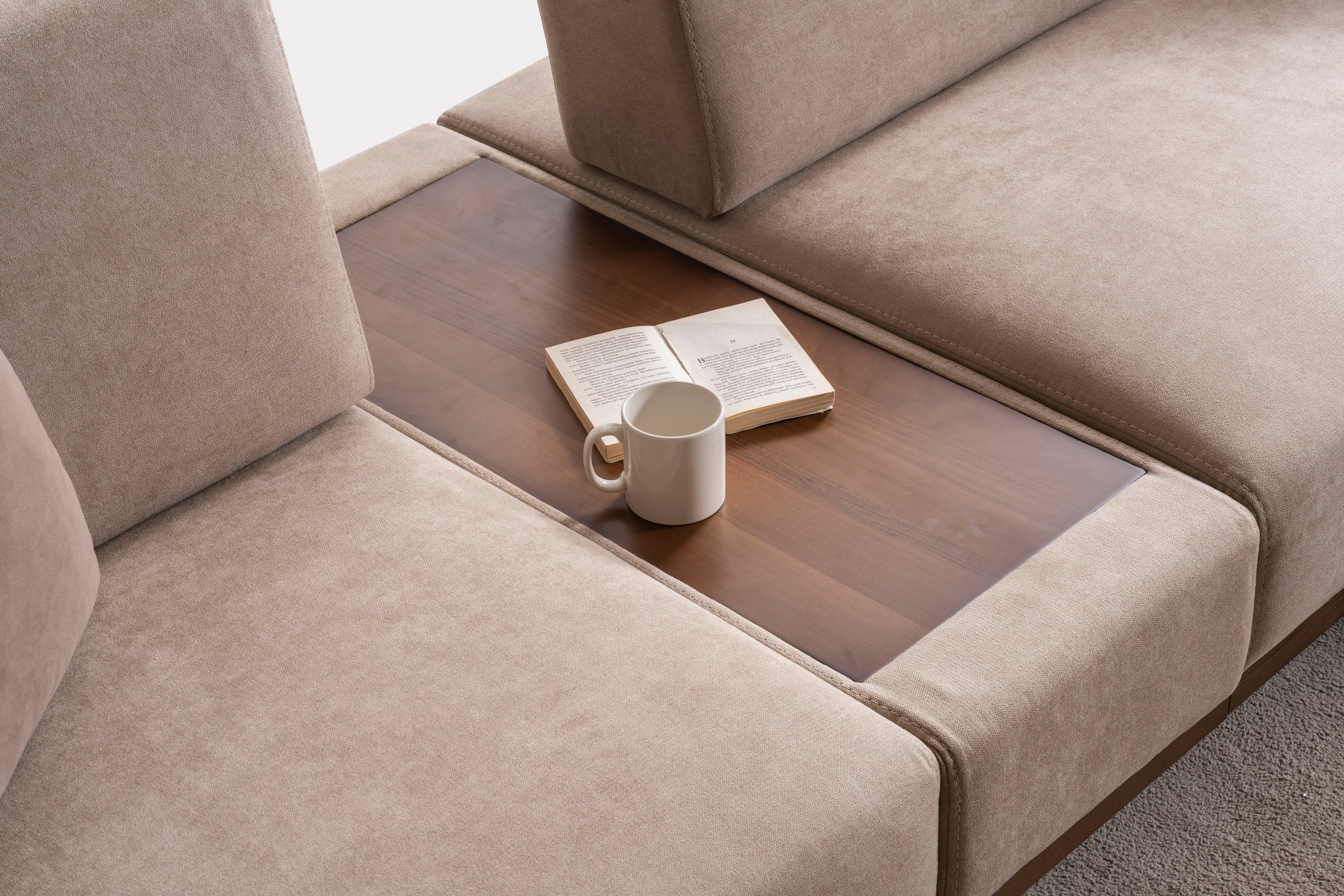 Ъглов диван «Harmony» + конзолна масичка и седем декоративни възглавници, ширина 355см