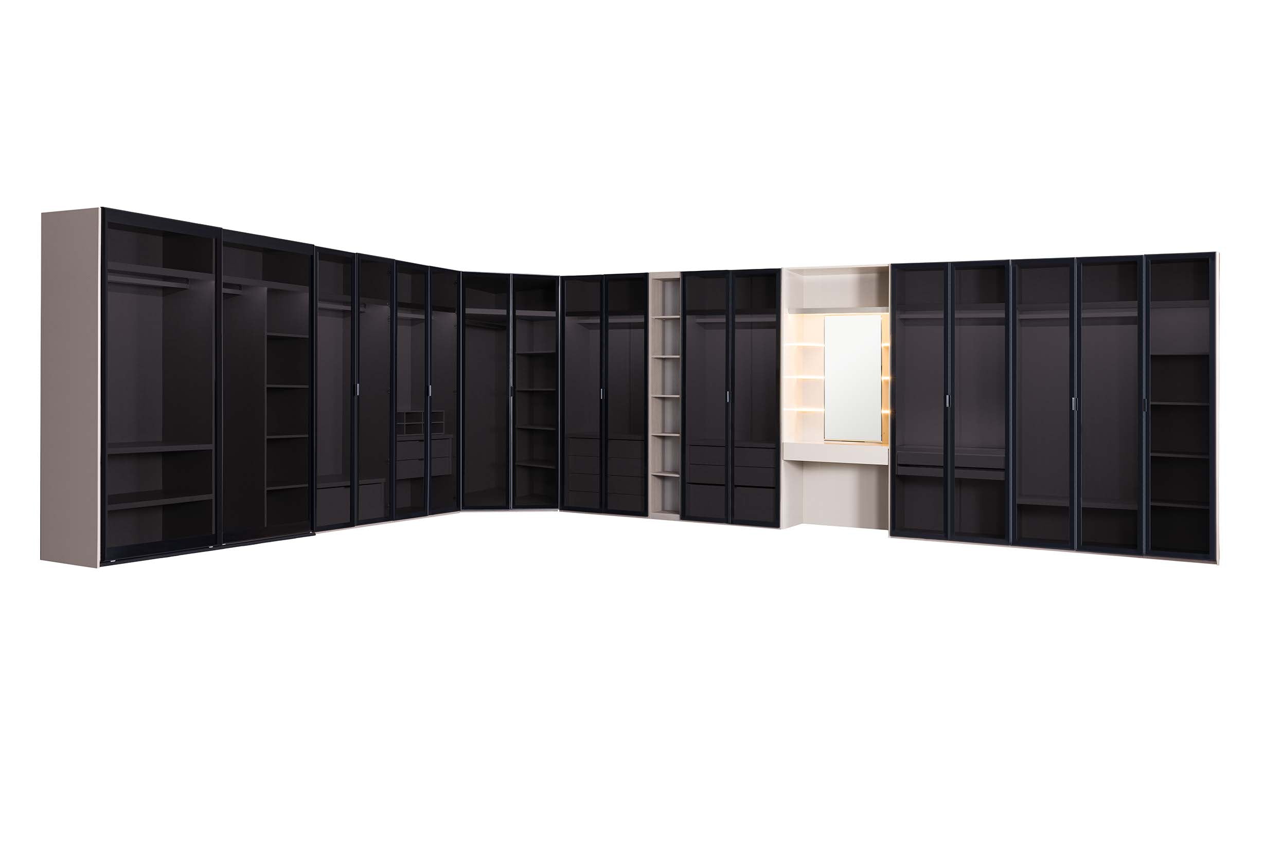 Модулен гардероб «Puzzle» - 8 модула, 10 модела врати, с осветление, стъклени, МДФ, ПДЧ, огледални