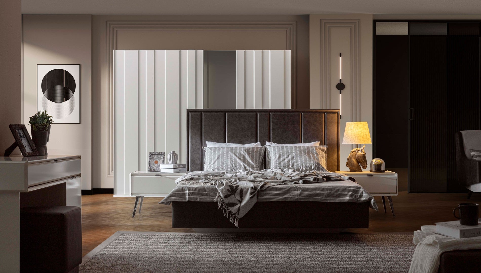 Гардероб с плъзгащи врати «Sirius» с огледална врата, ширина 260см