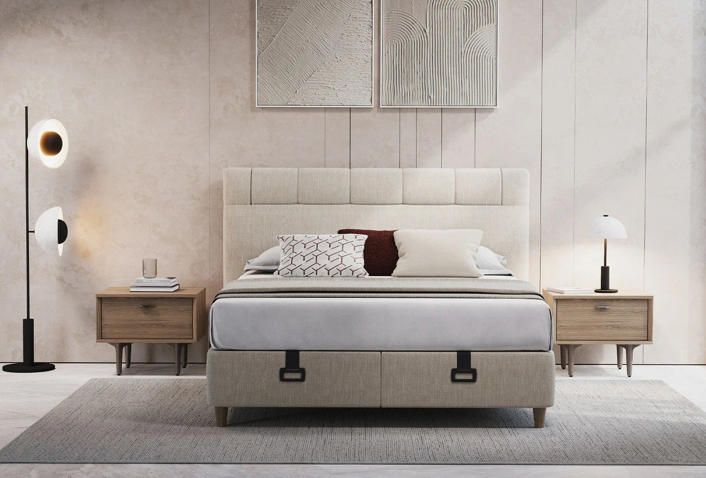 Тапицирано легло «Paloma» + табла - с място за съхранение, повдигащ механизъм, система за безшумно затваряне