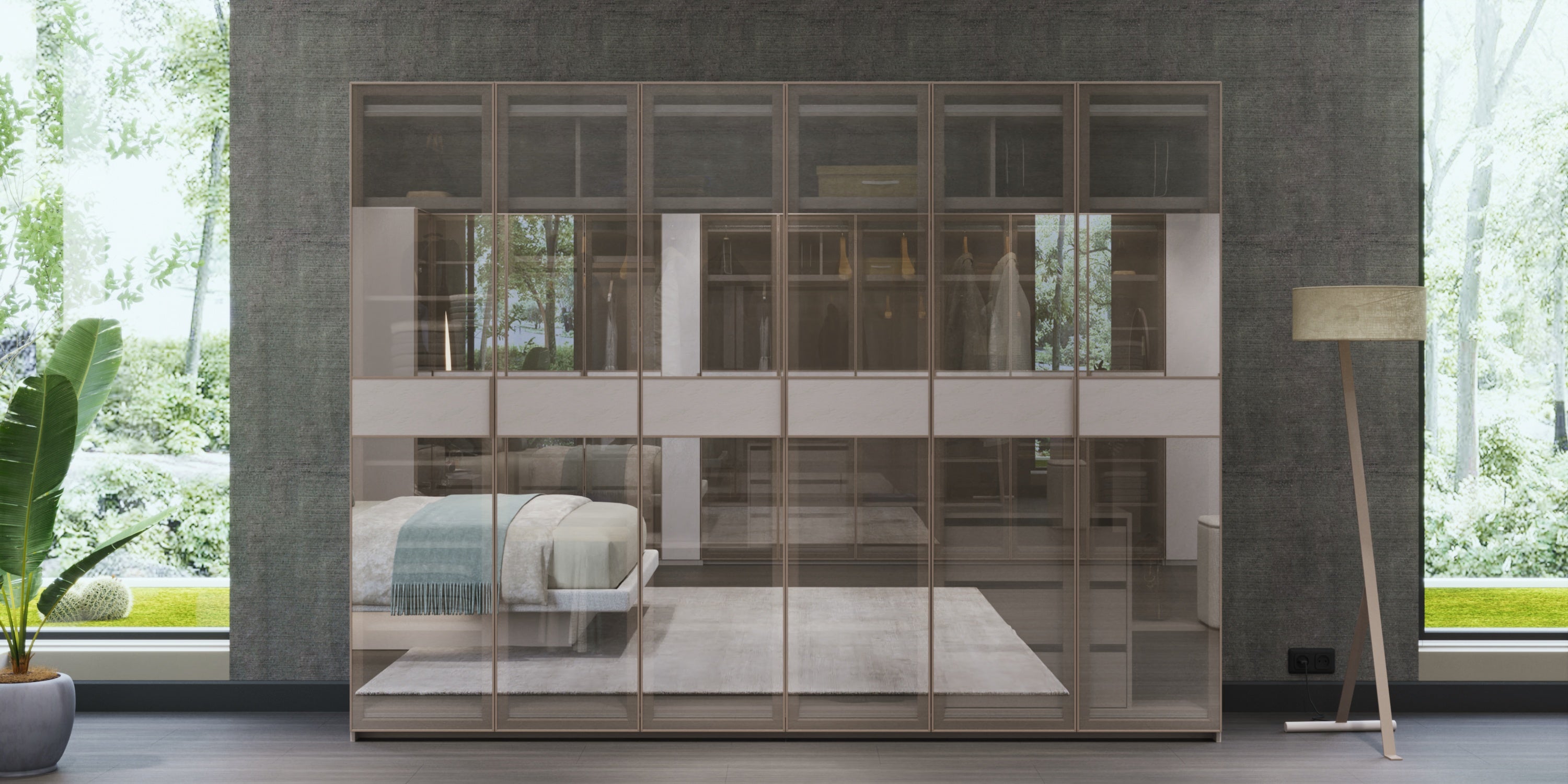 Модулен гардероб «Kasmir» - 5 модула, с осветление, стъклени врати