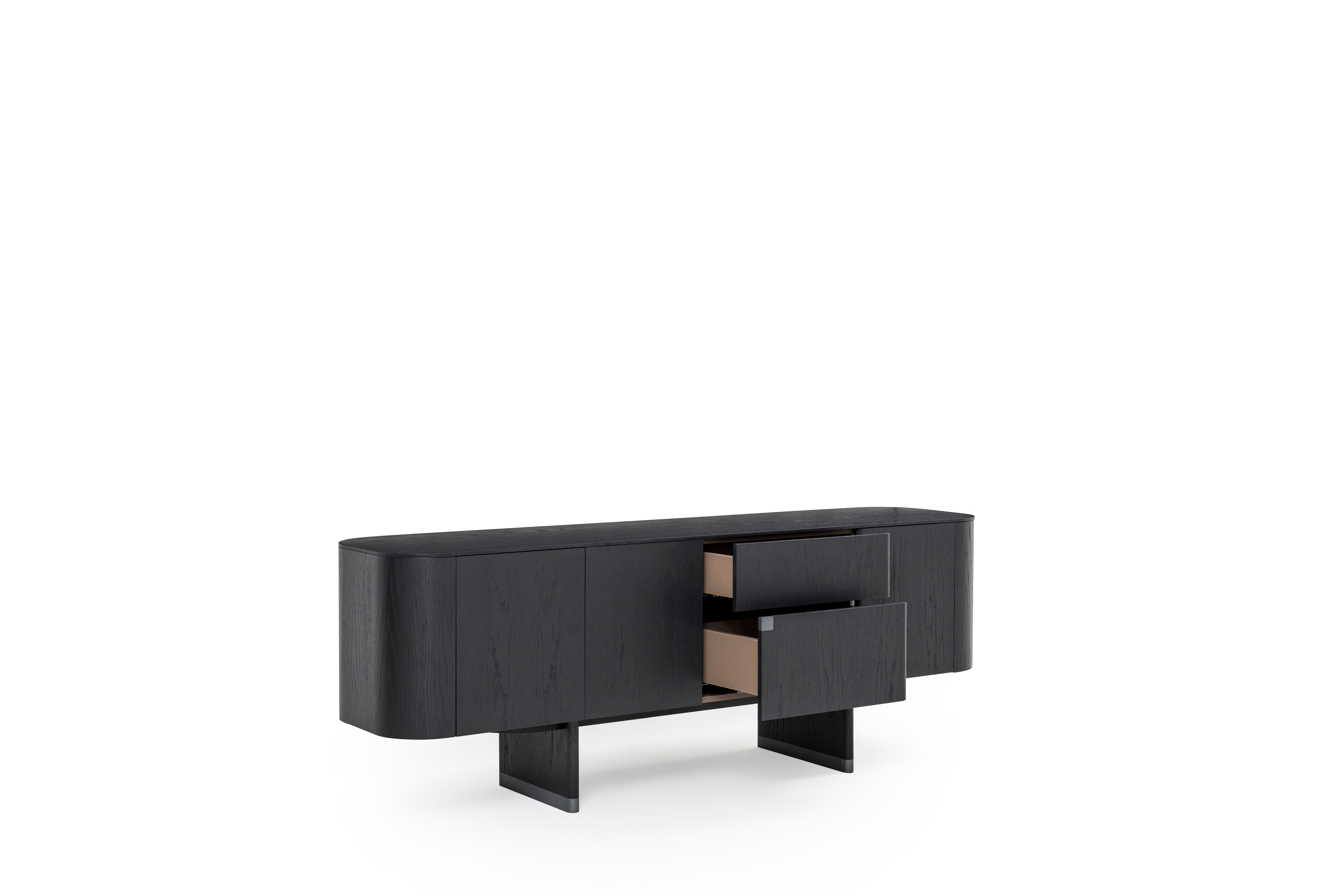 Бюфет «Delta Antrasit» с естествен фурнир, с две чекмеджета, размер 220х79х51см