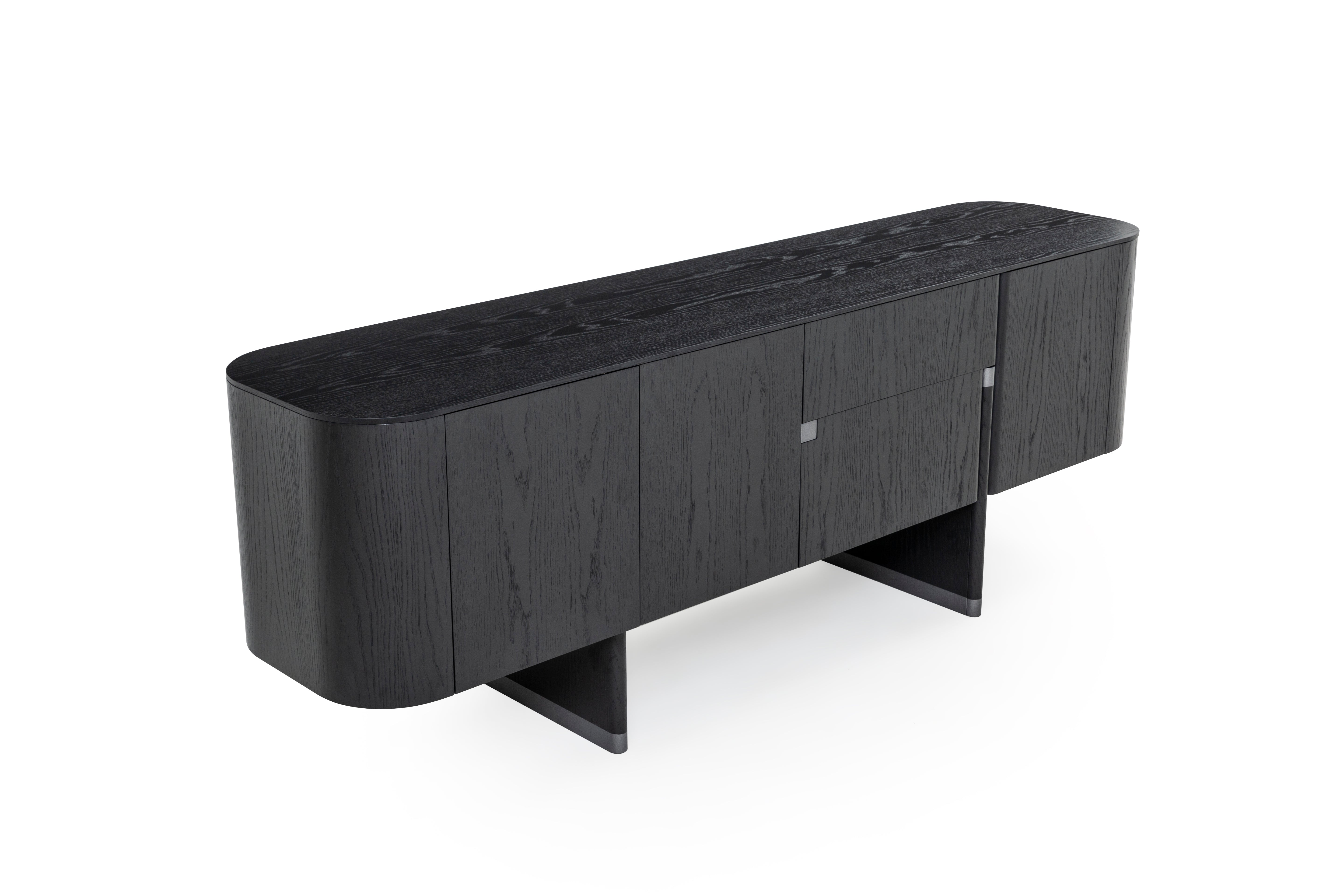 Бюфет «Delta Antrasit» с естествен фурнир, с две чекмеджета, размер 220х79х51см