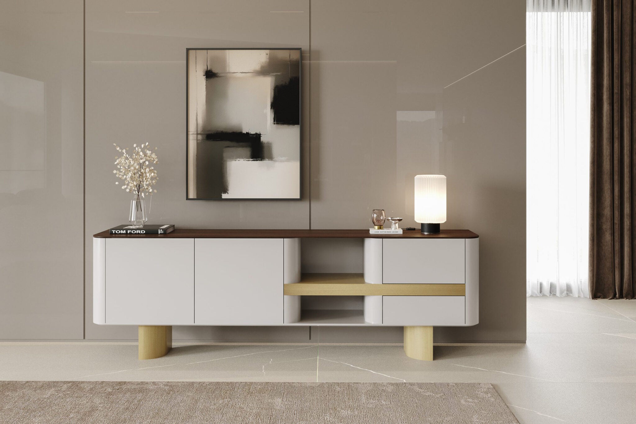 Бюфет «Bloom» с естествен фурнир, с две чекмеджета, размер 240х78х50см