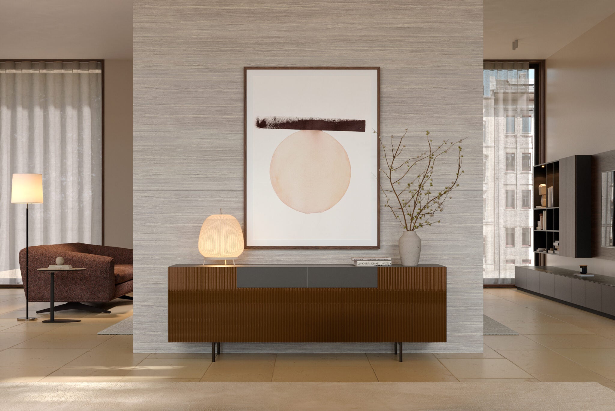 Бюфет «Charm» с релефно стъкло, с две чекмеджета, размер 200х68х50см