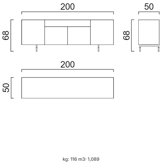 Бюфет «Charm» с релефно стъкло, с две чекмеджета, размер 200х68х50см