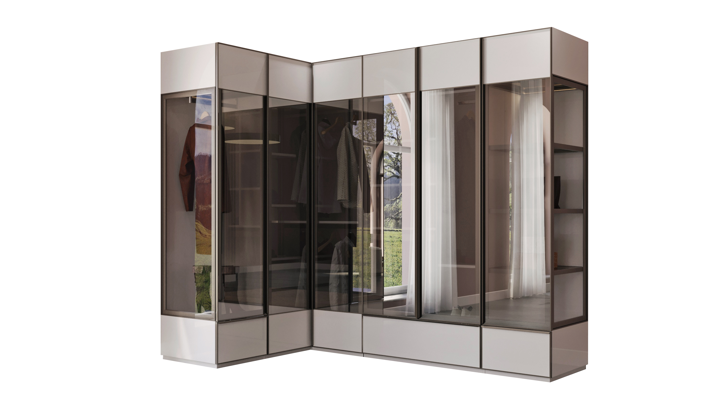 Модулен гардероб «Pamukkale» - 5 модула, с осветление, стъклени врати