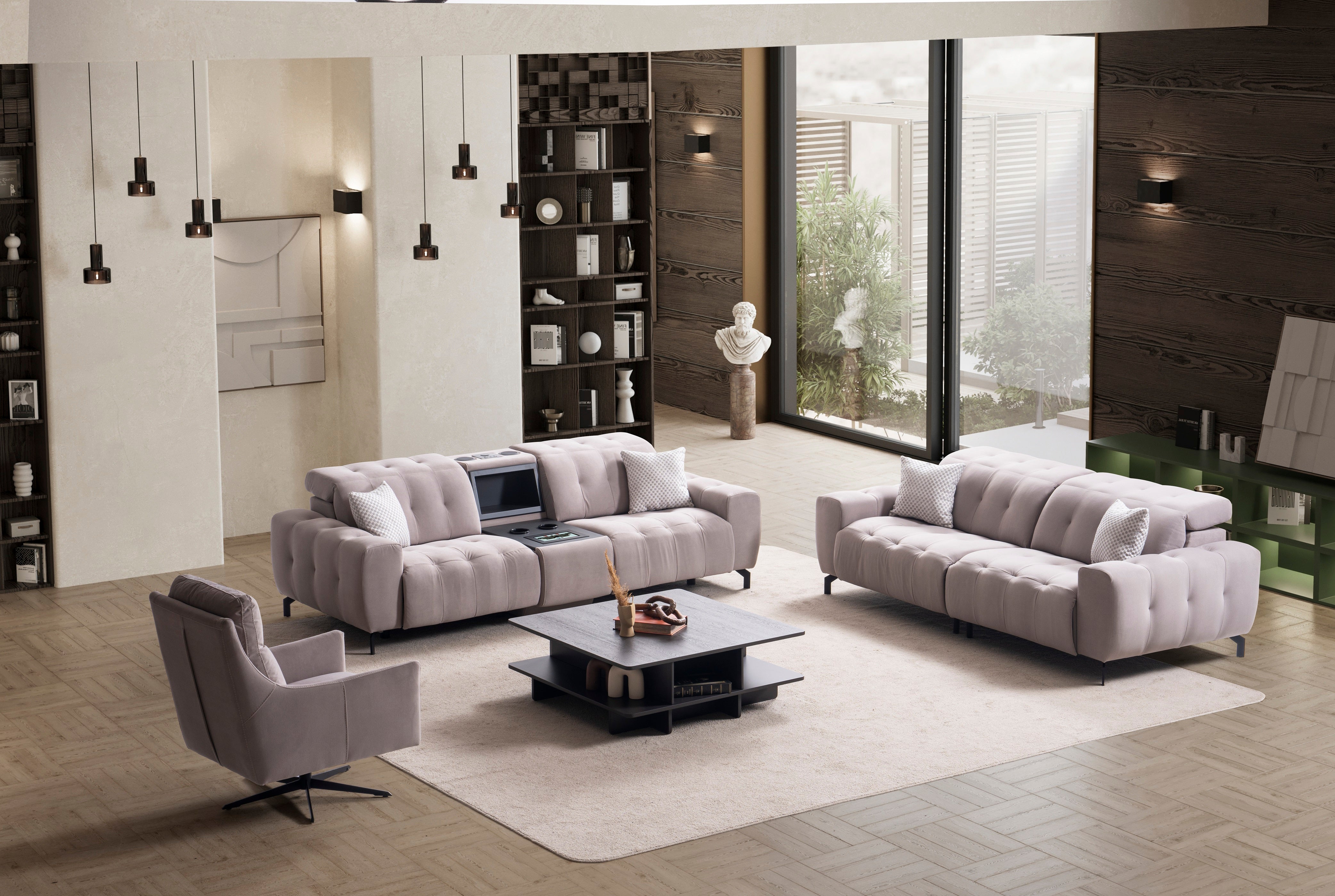 Триместен диван «Safir» с електрически релакс механизъм, USB зарядна станция, ширина 230см