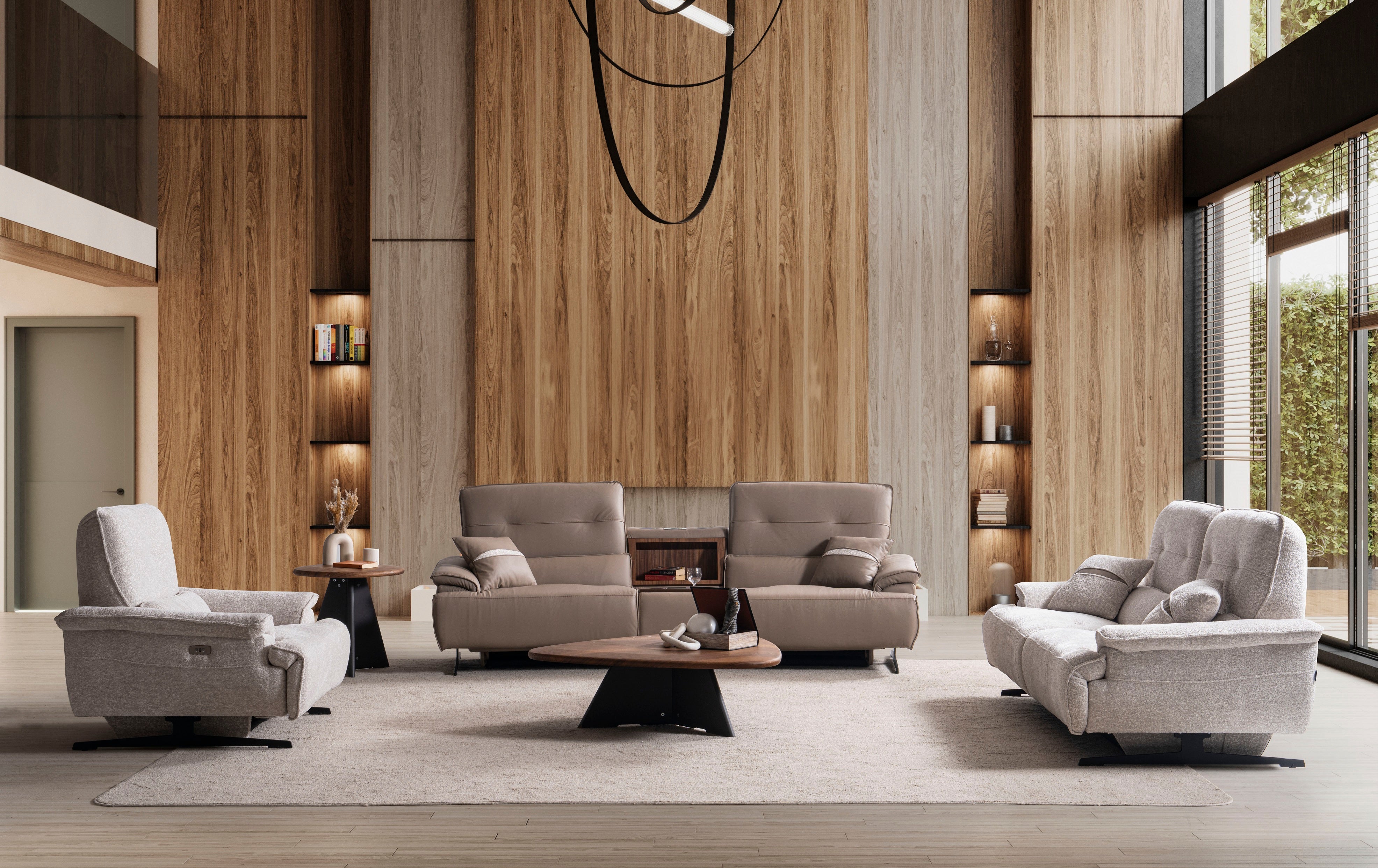 Двуместен диван «Perge» + електрически механизъм, USB зарядна станция, музикална конзола, ширина 270см