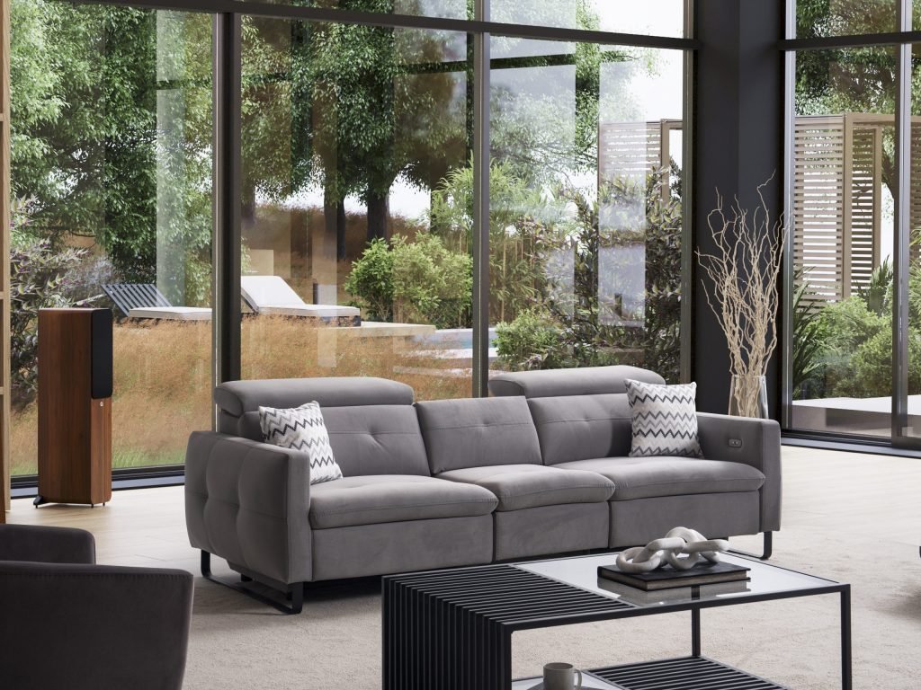 Триместен диван «Gizem» + музикална конзола, USB зарядна станция, електрически механизъм, ширина 245см