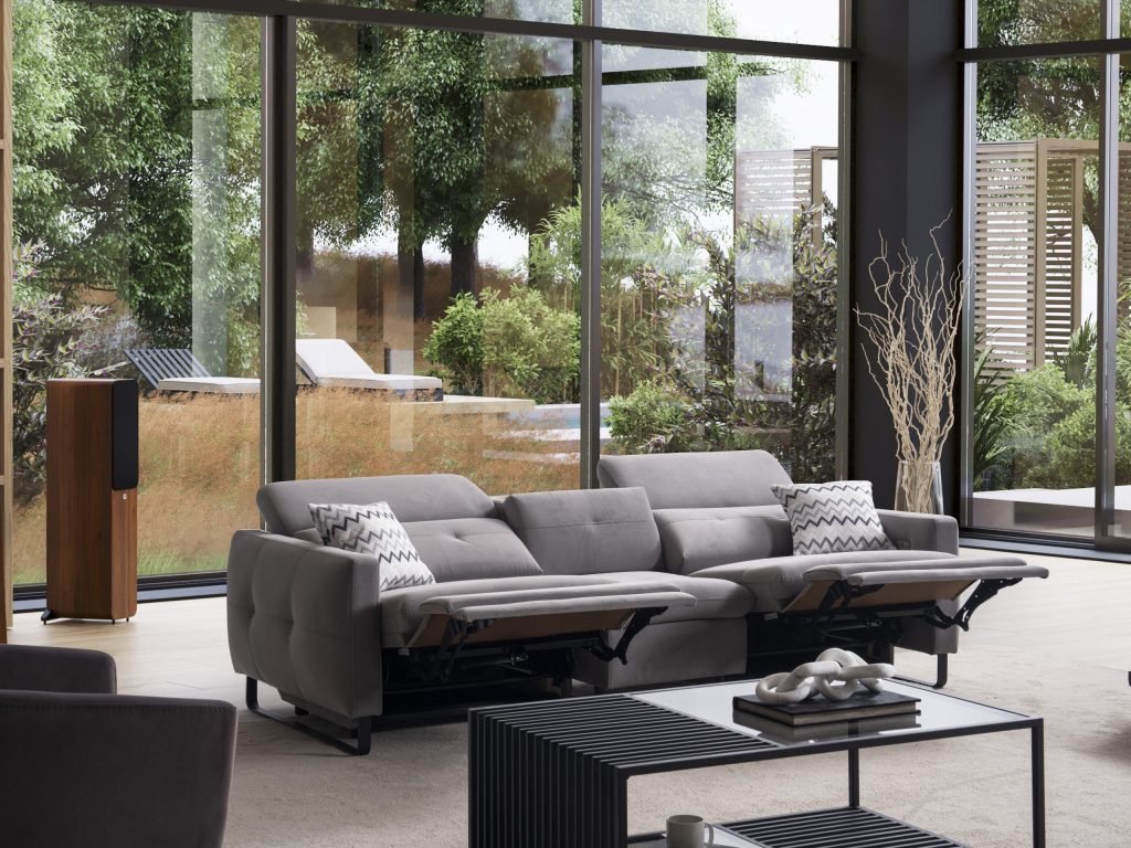 Триместен диван «Gizem» + музикална конзола, USB зарядна станция, електрически механизъм, ширина 245см