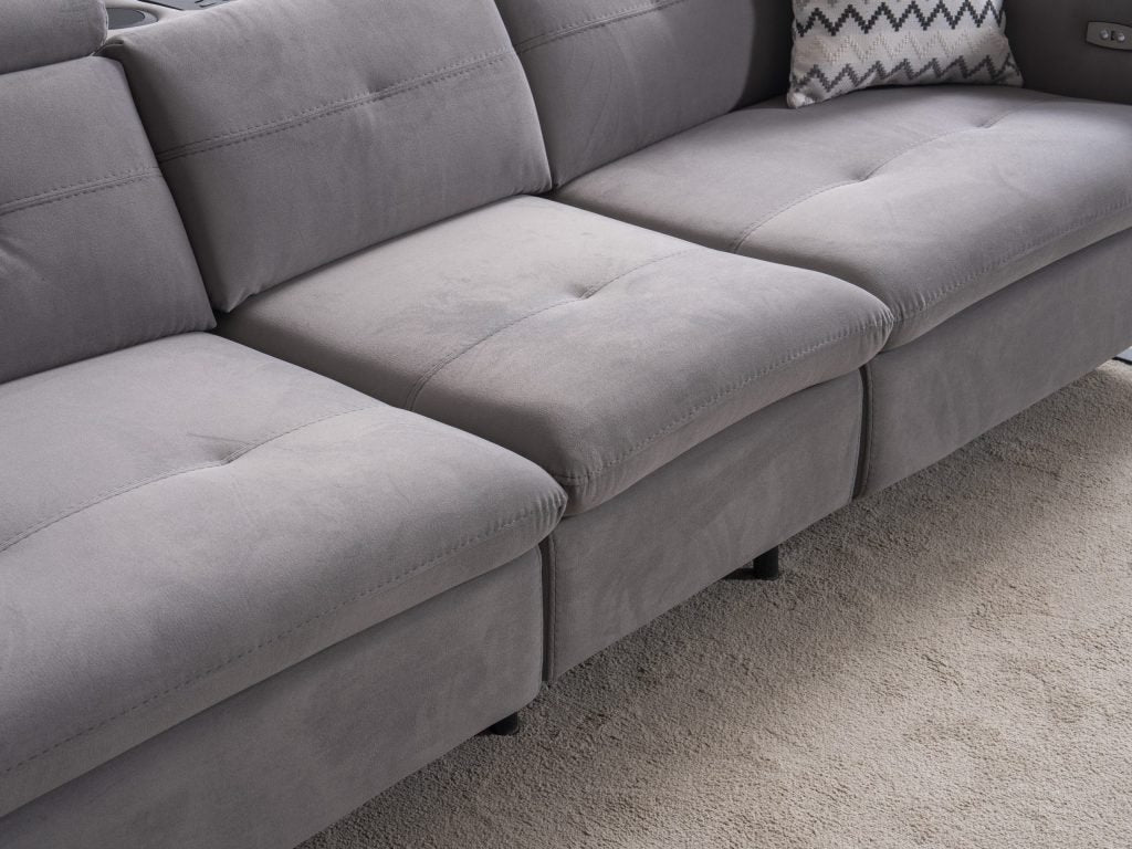 Триместен диван «Gizem» + музикална конзола, USB зарядна станция, електрически механизъм, ширина 245см