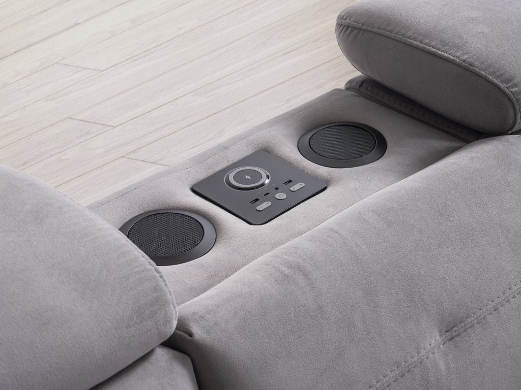 Триместен диван «Gizem» + музикална конзола, USB зарядна станция, електрически механизъм, ширина 245см