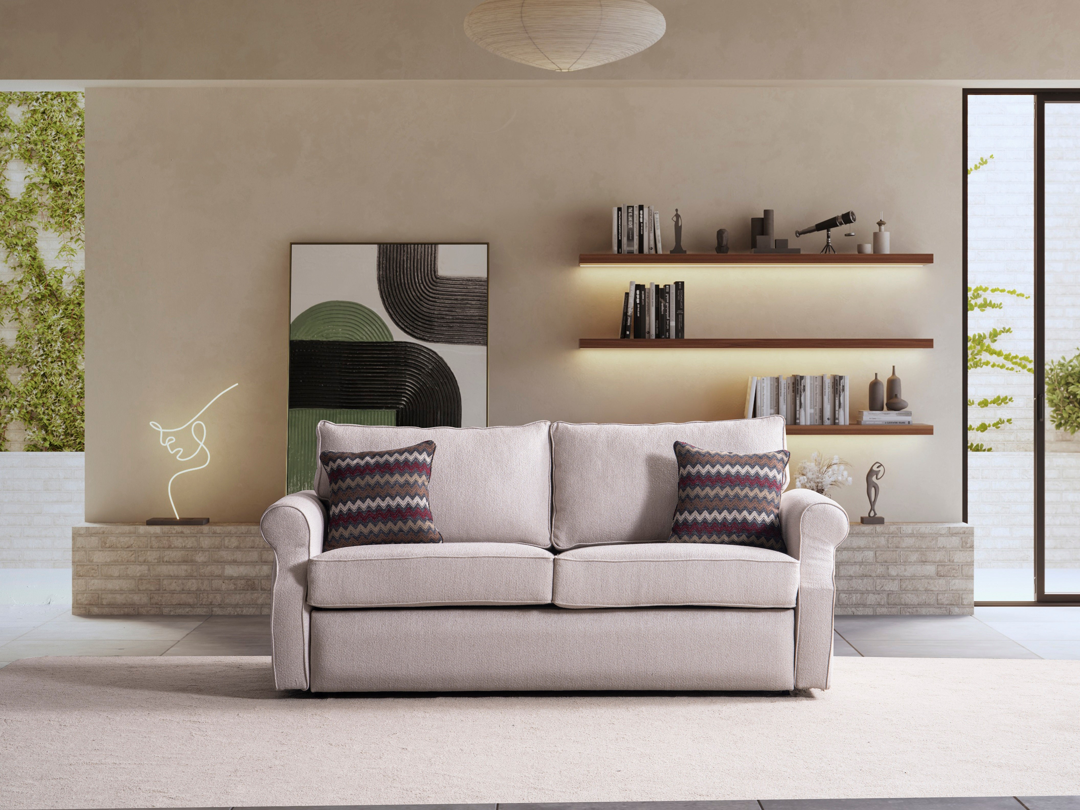 Триместен разтегателен диван - легло «Antik» + 2 декоративни възглавници, ширина 195см