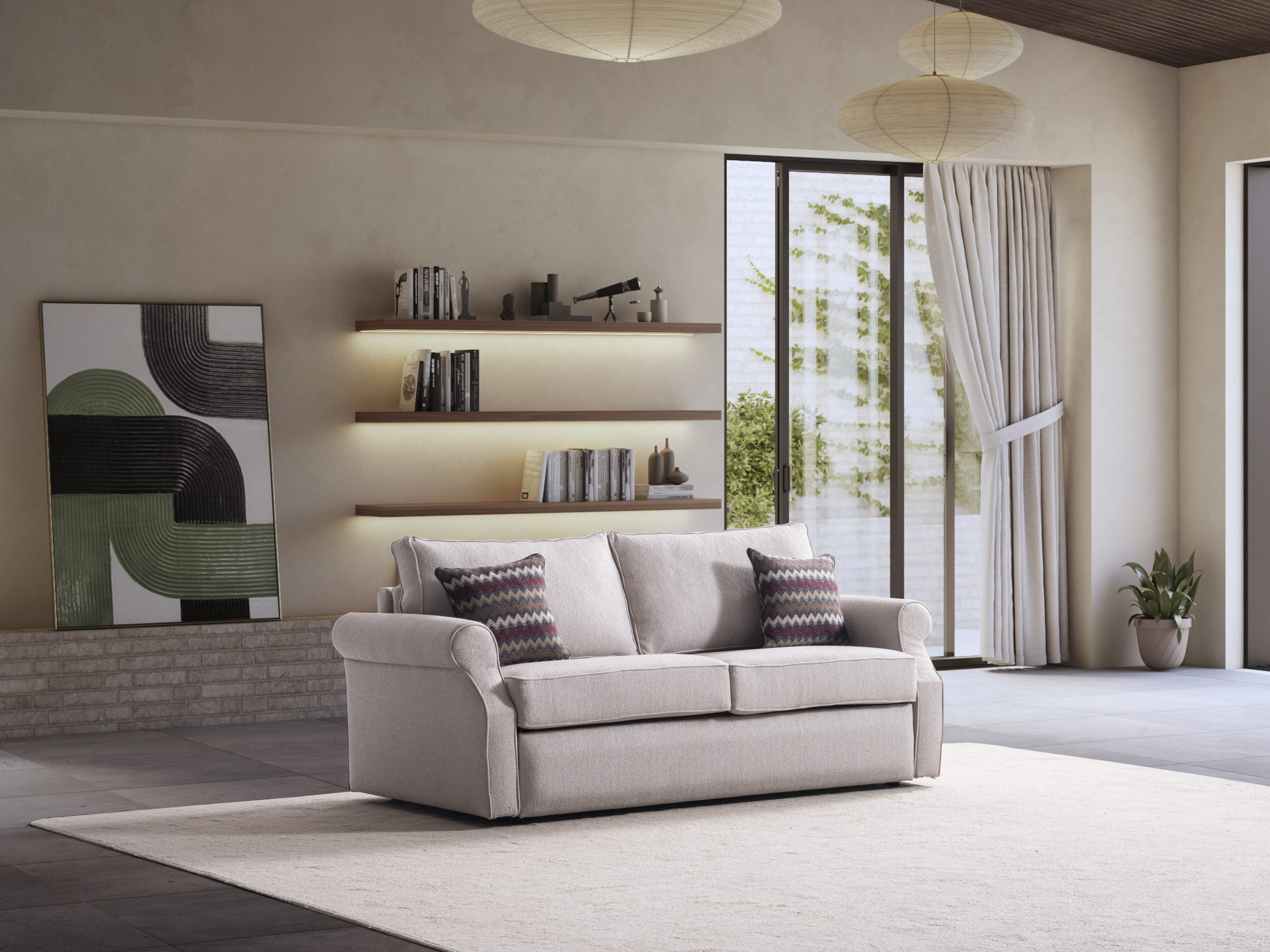 Триместен разтегателен диван - легло «Rustik» + 2 декоративни възглавници, ширина 195см