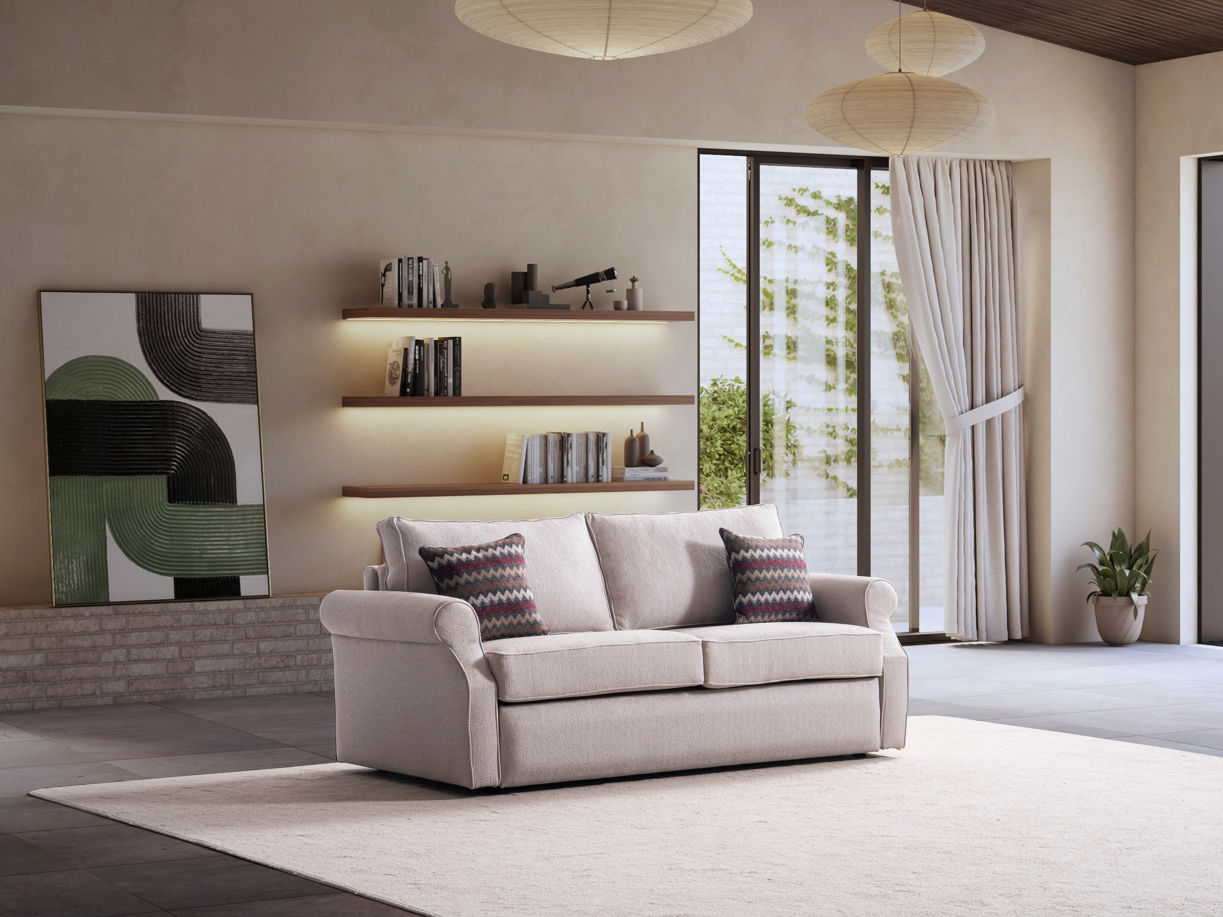 Триместен разтегателен диван - легло «Antik» + 2 декоративни възглавници, ширина 195см